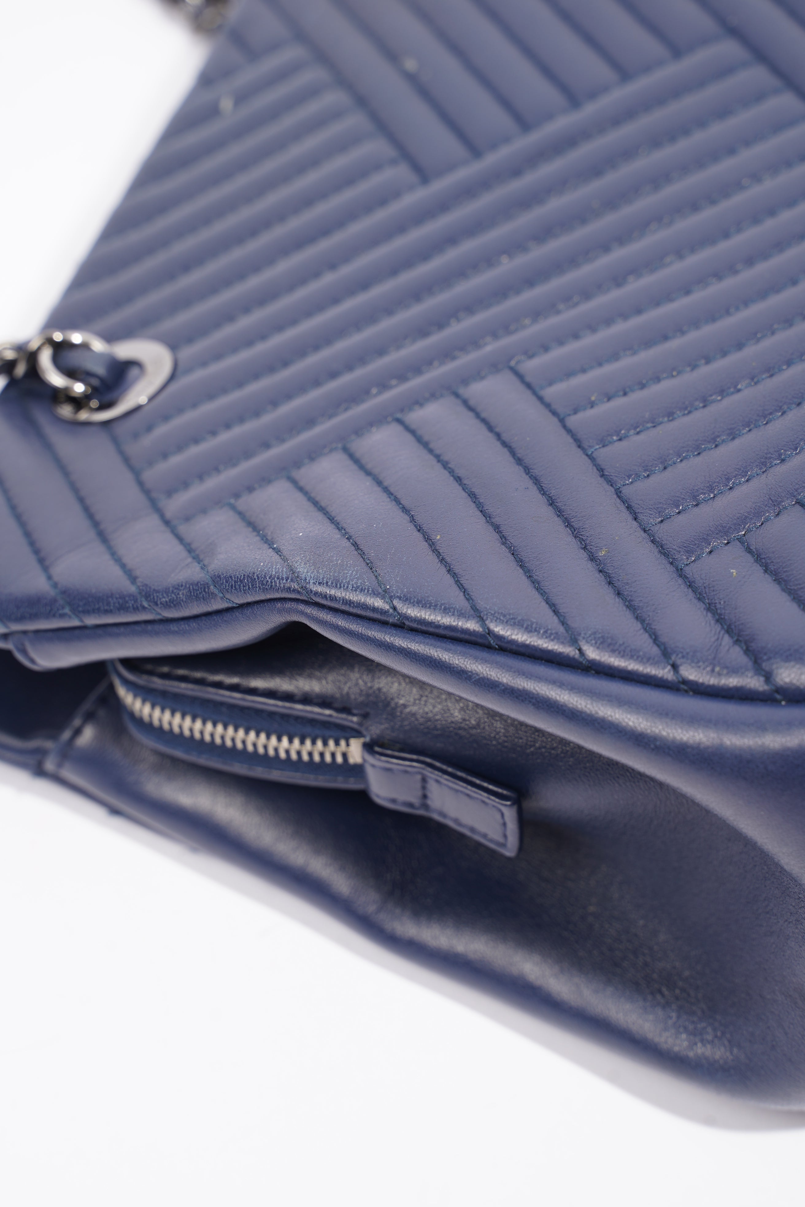 Chanel Chevron Tote Navy Lambskin Leather