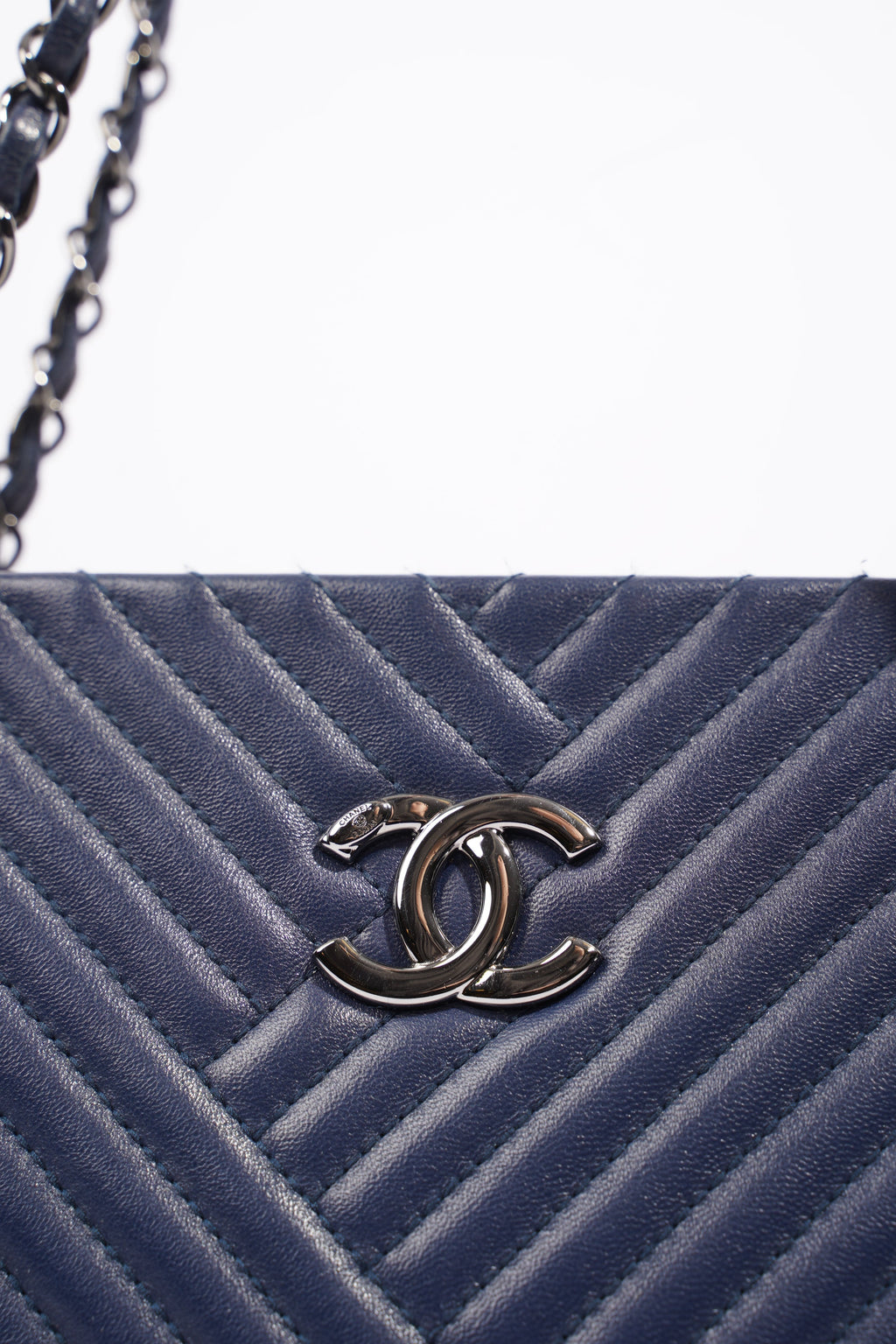 Chanel Chevron Tote Navy Lambskin Leather