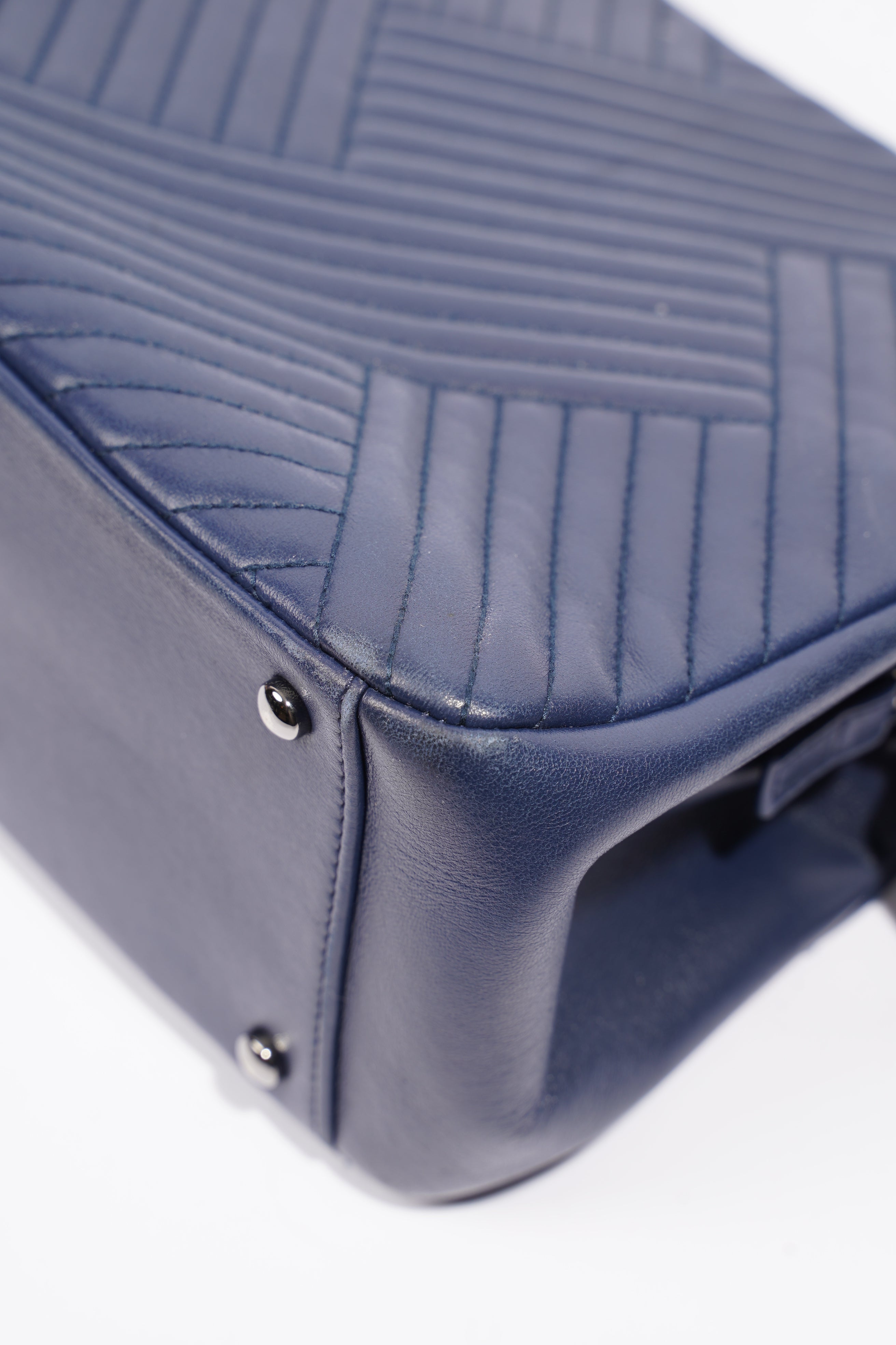 Chanel Chevron Tote Navy Lambskin Leather