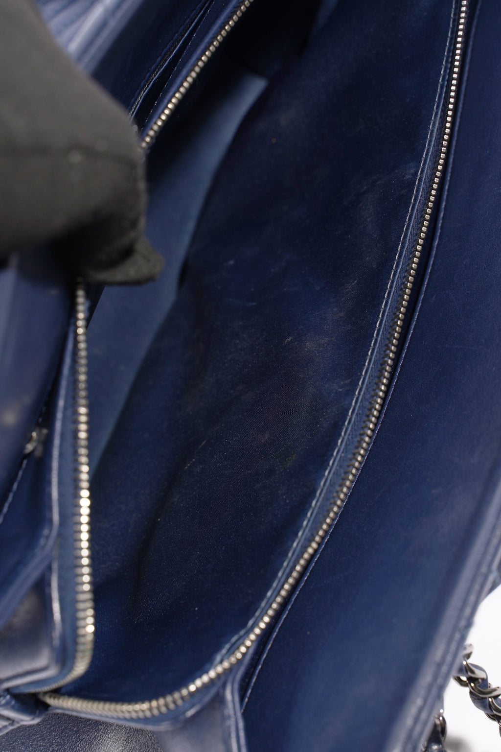 Chanel Chevron Tote Navy Lambskin Leather
