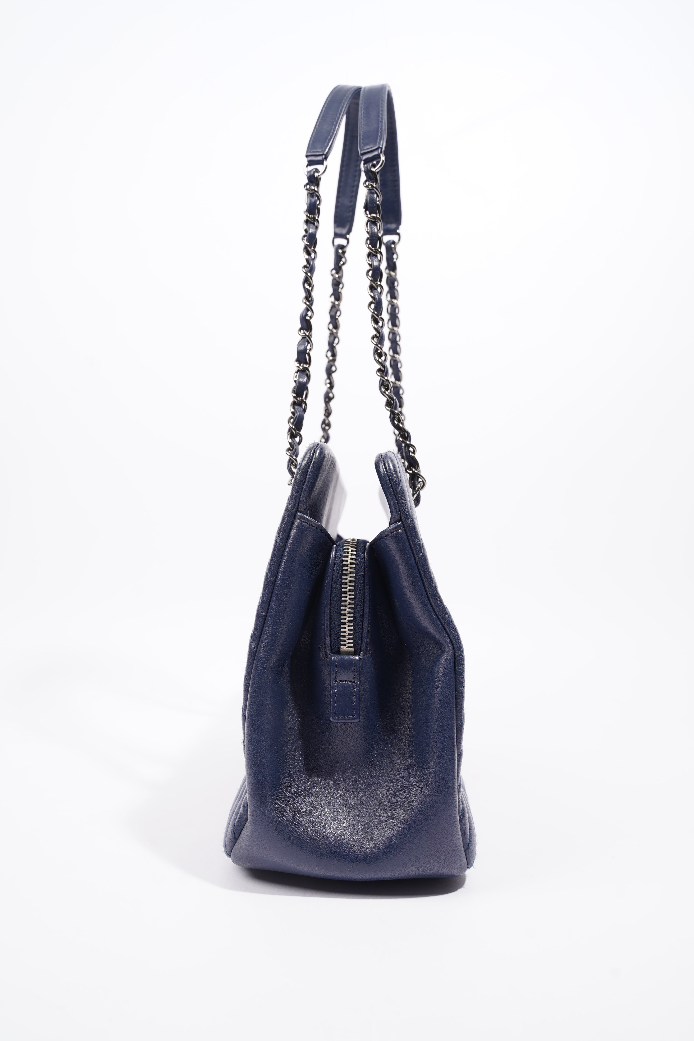 Chanel Chevron Tote Navy Lambskin Leather