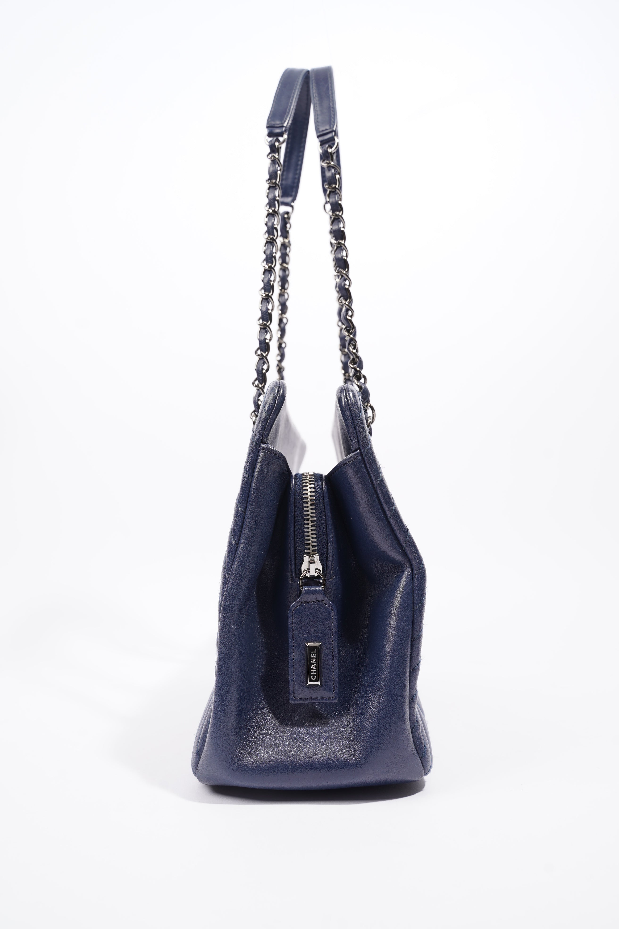 Chanel Chevron Tote Navy Lambskin Leather