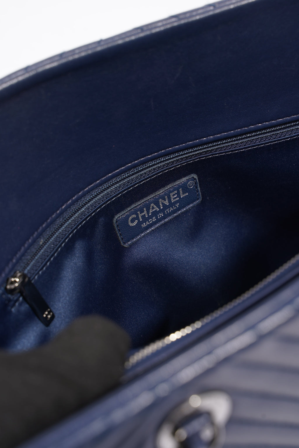 Chanel Chevron Tote Navy Lambskin Leather