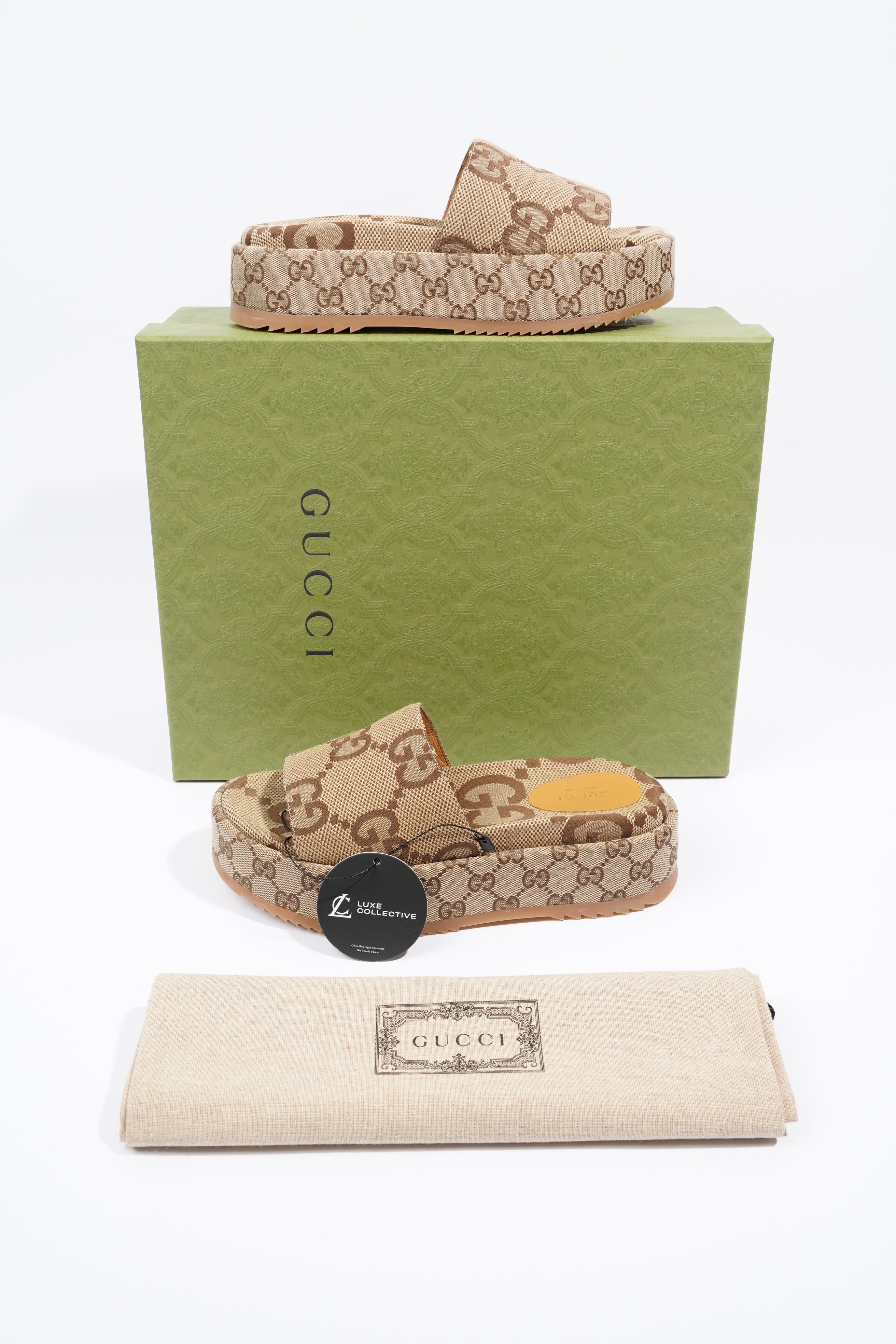 Gucci Angelina Maxi GG Beige / Brown Logo Canvas EU 38.5 UK 5.5