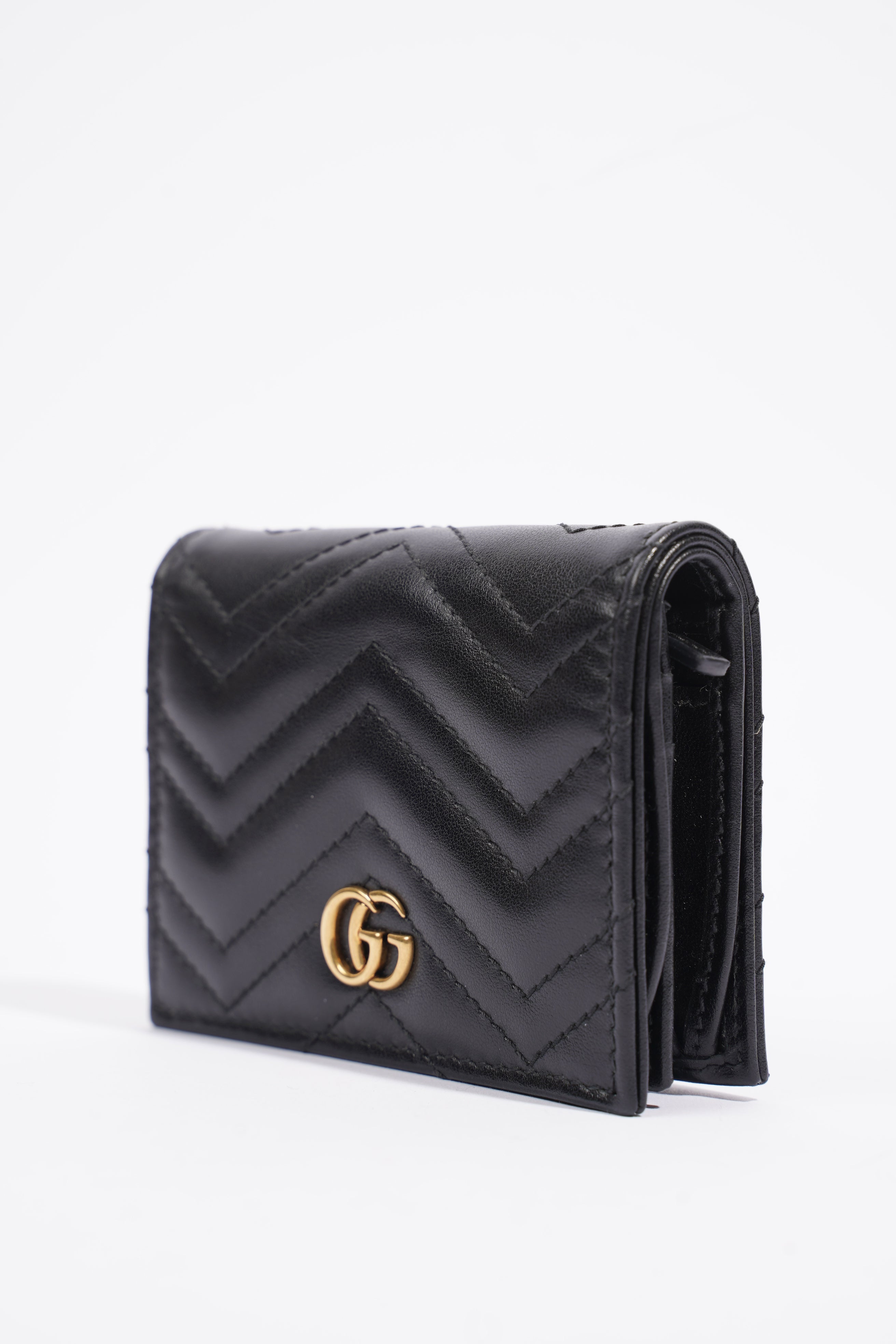 Gucci GG Marmont Card Case Wallet Black Matelasse Leather