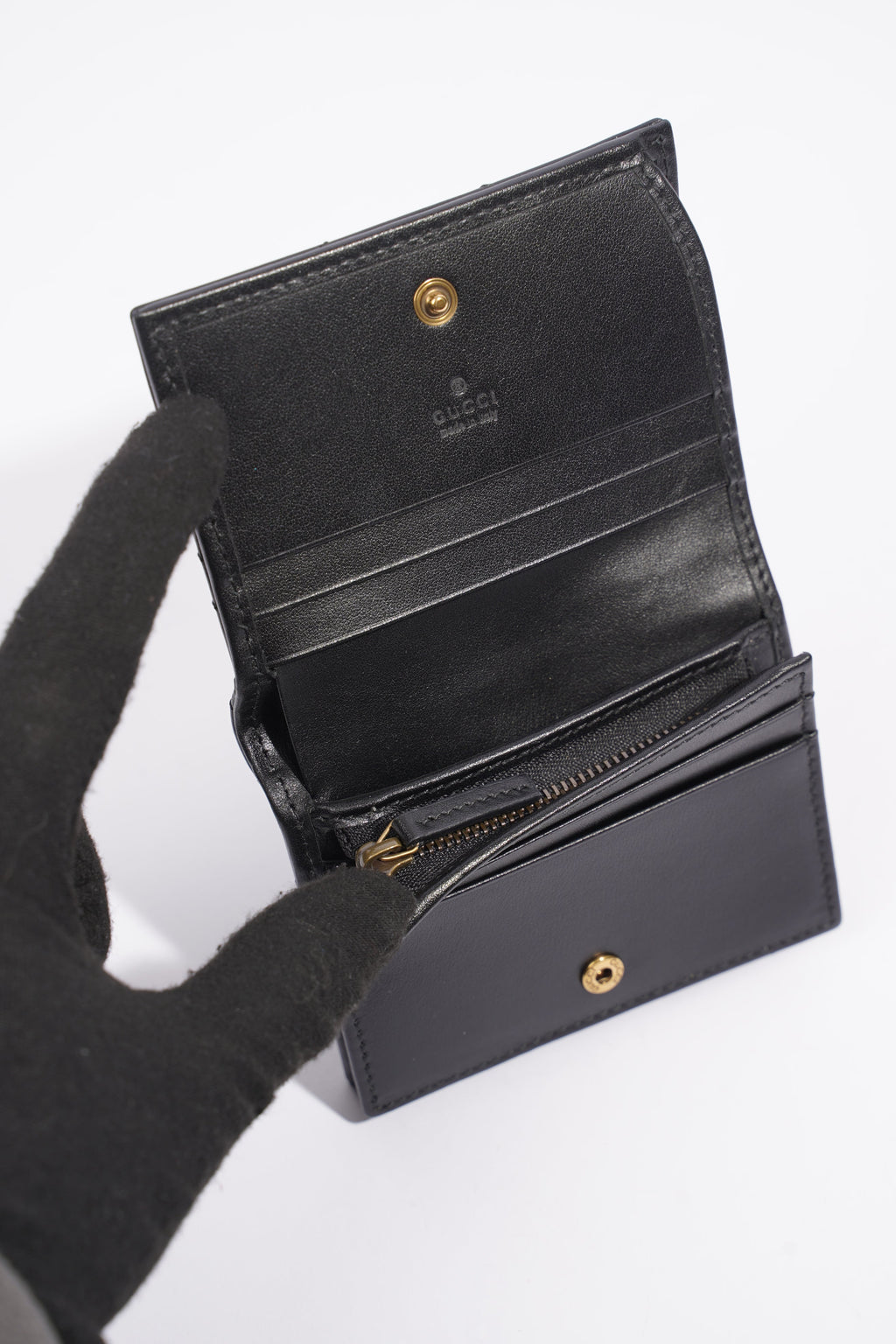Gucci GG Marmont Card Case Wallet Black Matelasse Leather