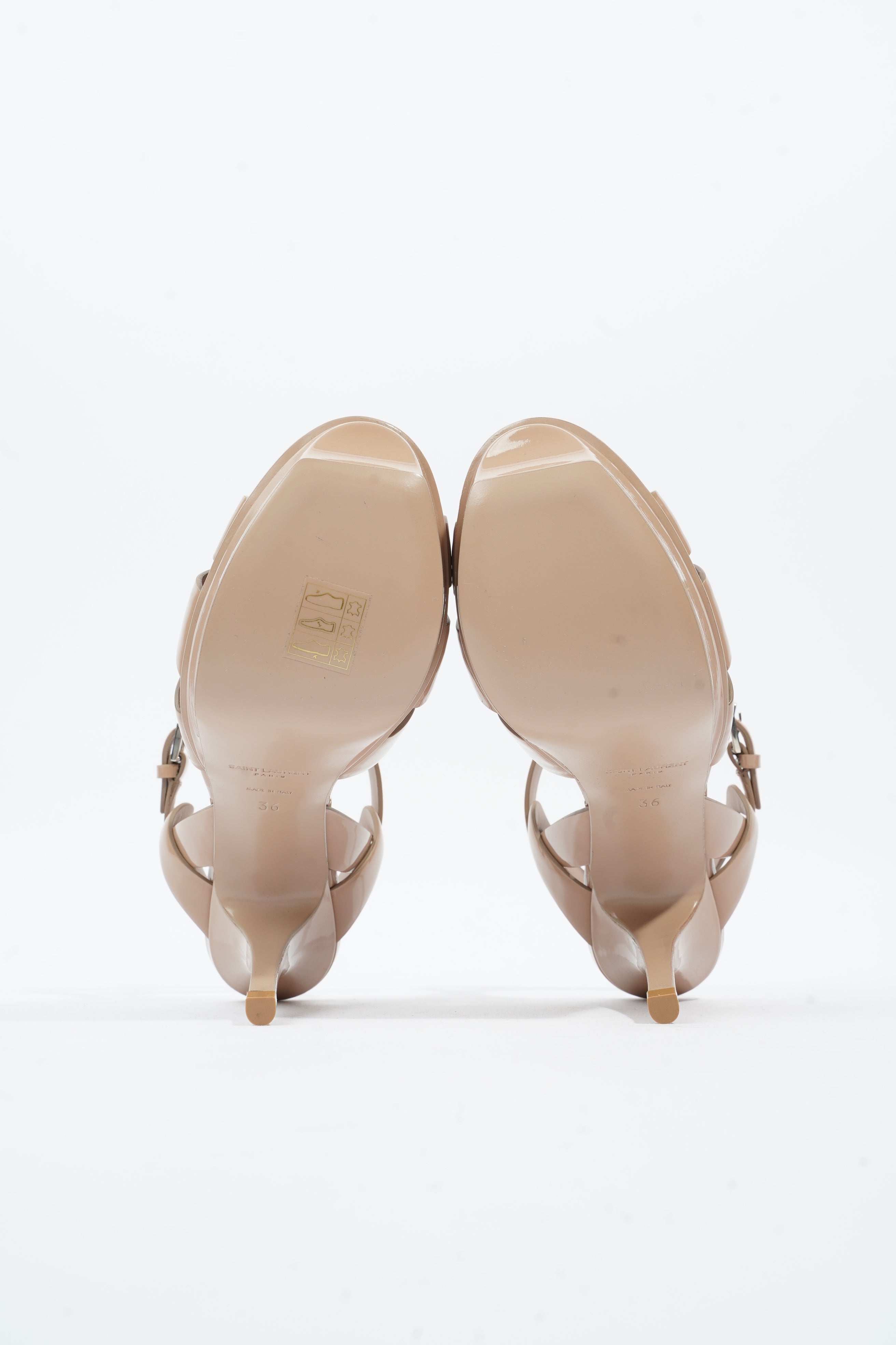 Saint Laurent Tribute Sandal 75 Nude Patent Leather EU 36 UK 3