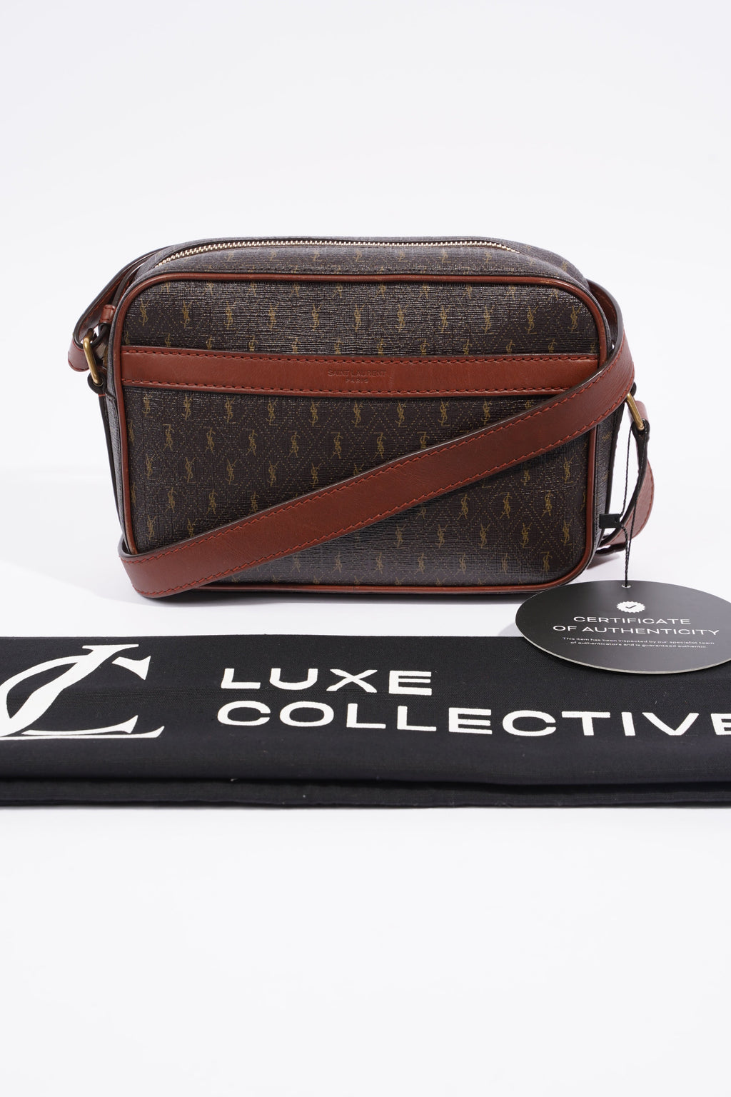 Saint Laurent Le Monogramme Camera Chestnut Cassandre Canvas Coated Canvas