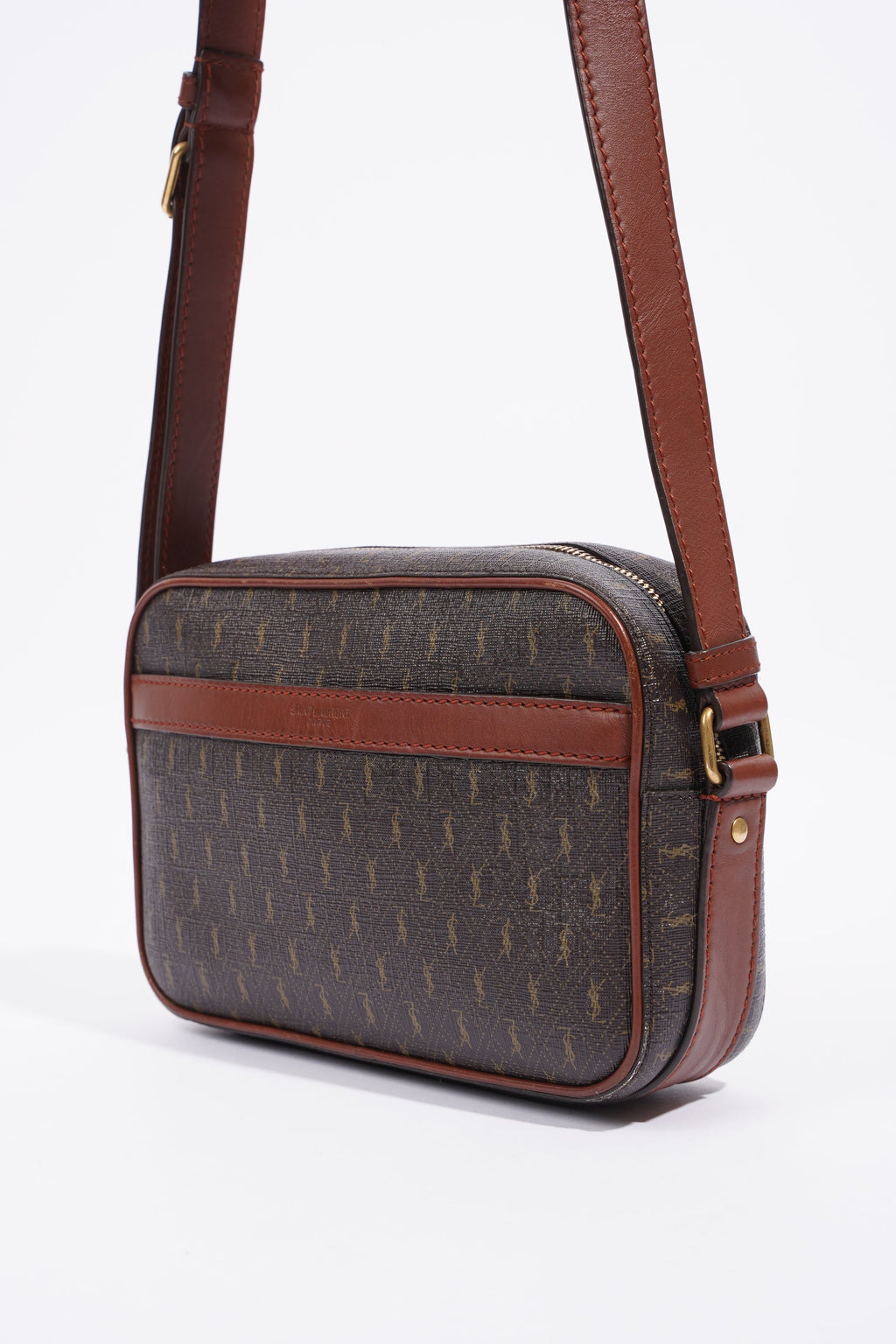 Saint Laurent Le Monogramme Camera Chestnut Cassandre Canvas Coated Canvas