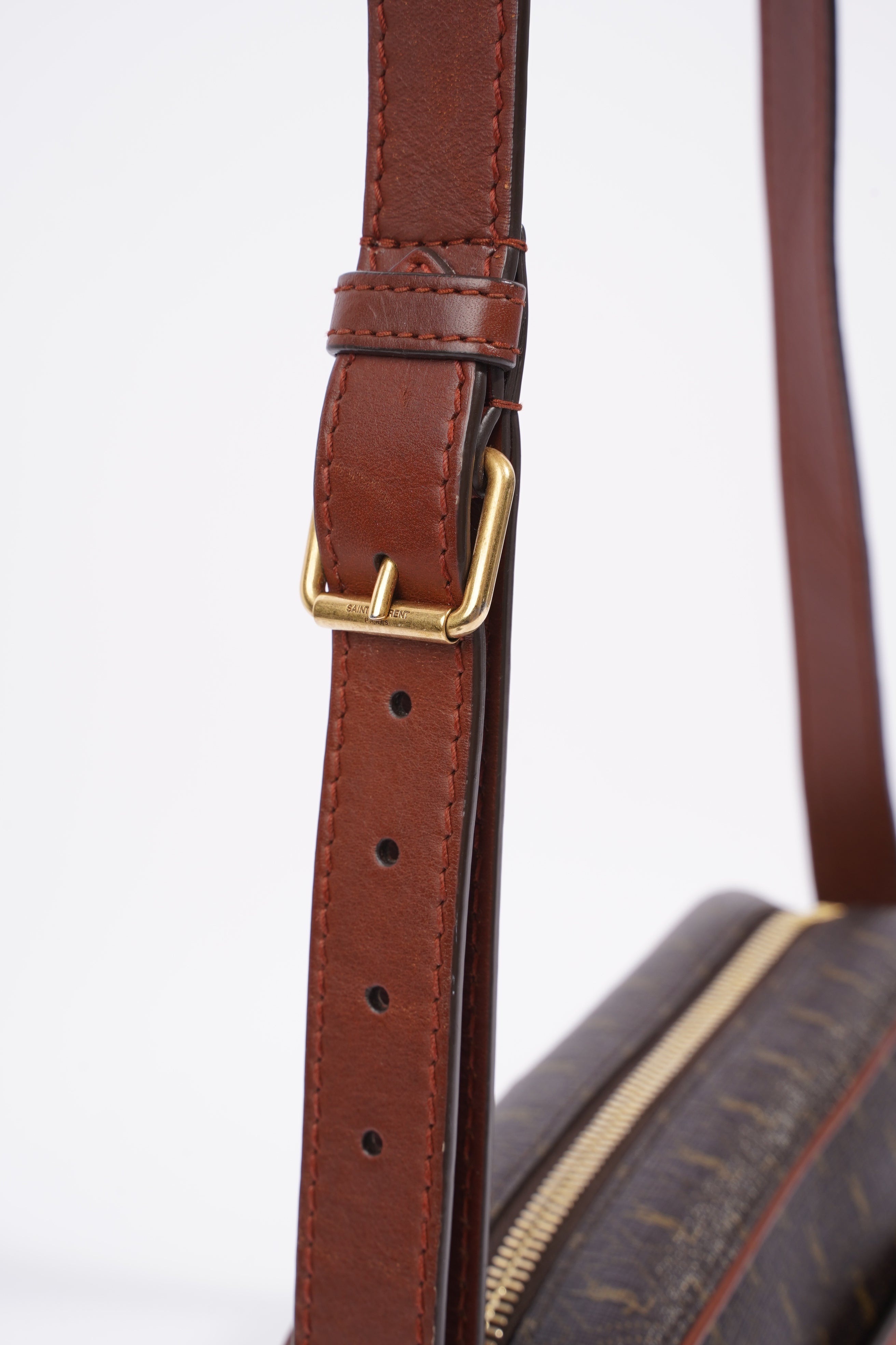Saint Laurent Le Monogramme Camera Chestnut Cassandre Canvas Coated Canvas