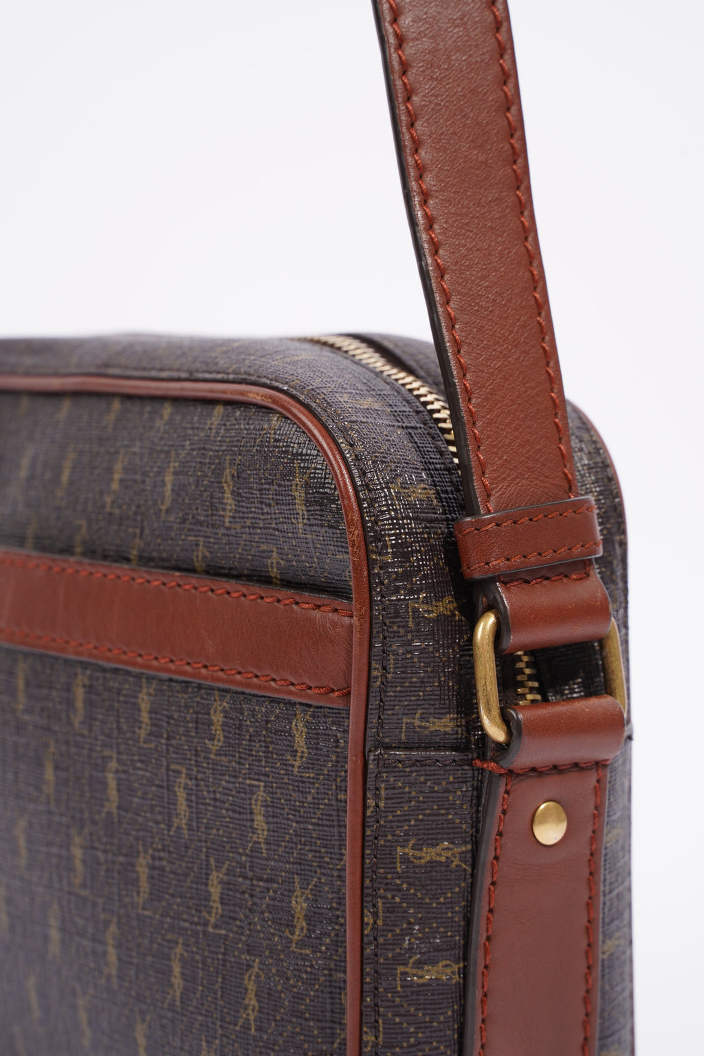 Saint Laurent Le Monogramme Camera Chestnut Cassandre Canvas Coated Canvas