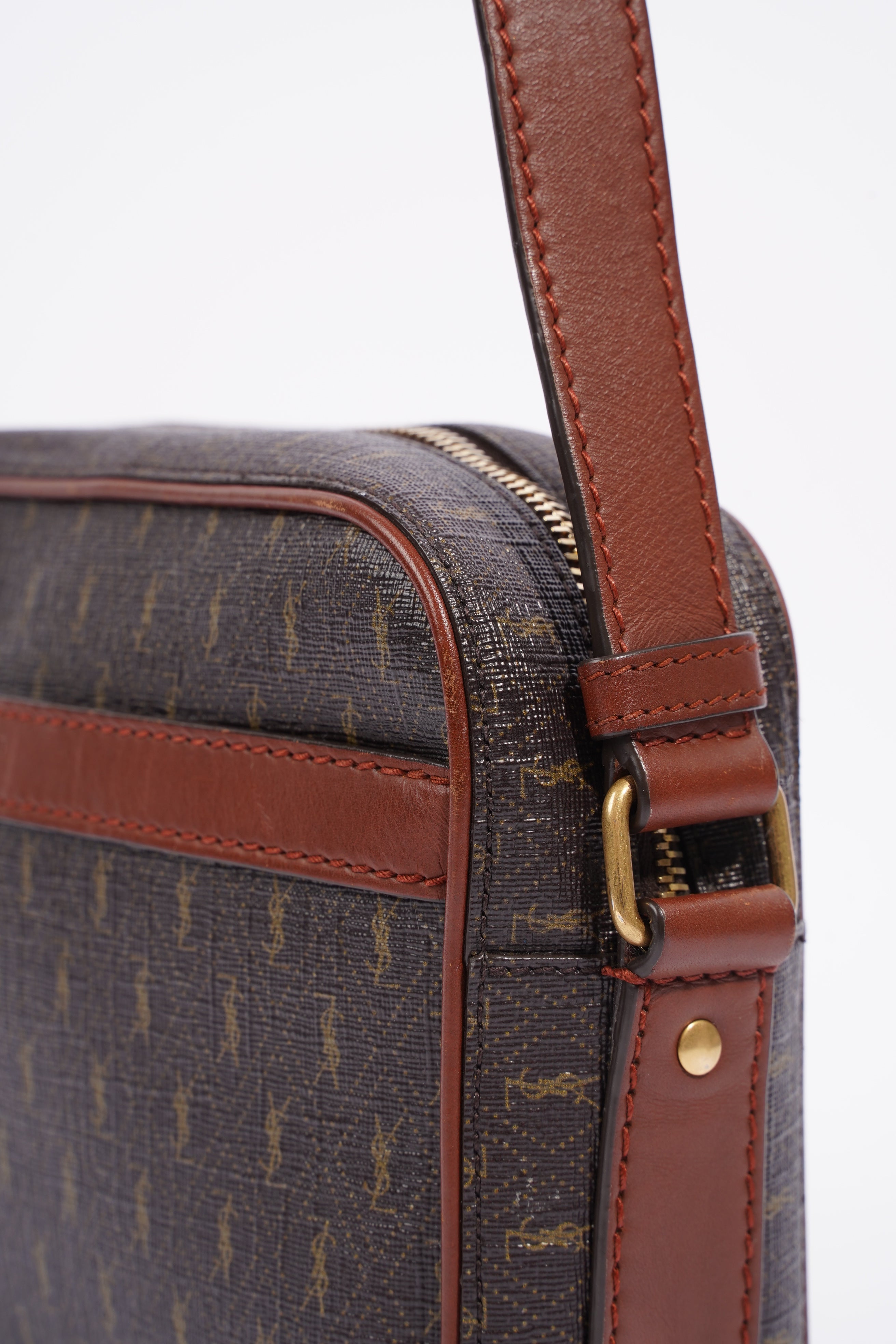 Saint Laurent Le Monogramme Camera Chestnut Cassandre Canvas Coated Canvas