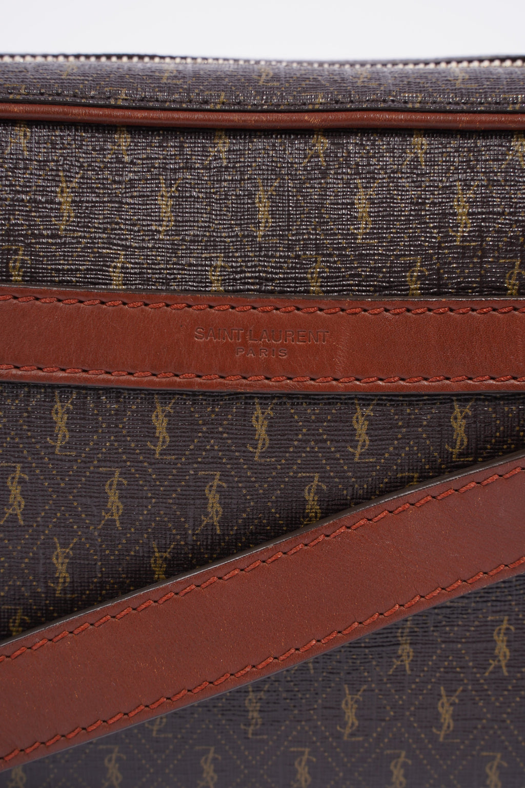 Saint Laurent Le Monogramme Camera Chestnut Cassandre Canvas Coated Canvas
