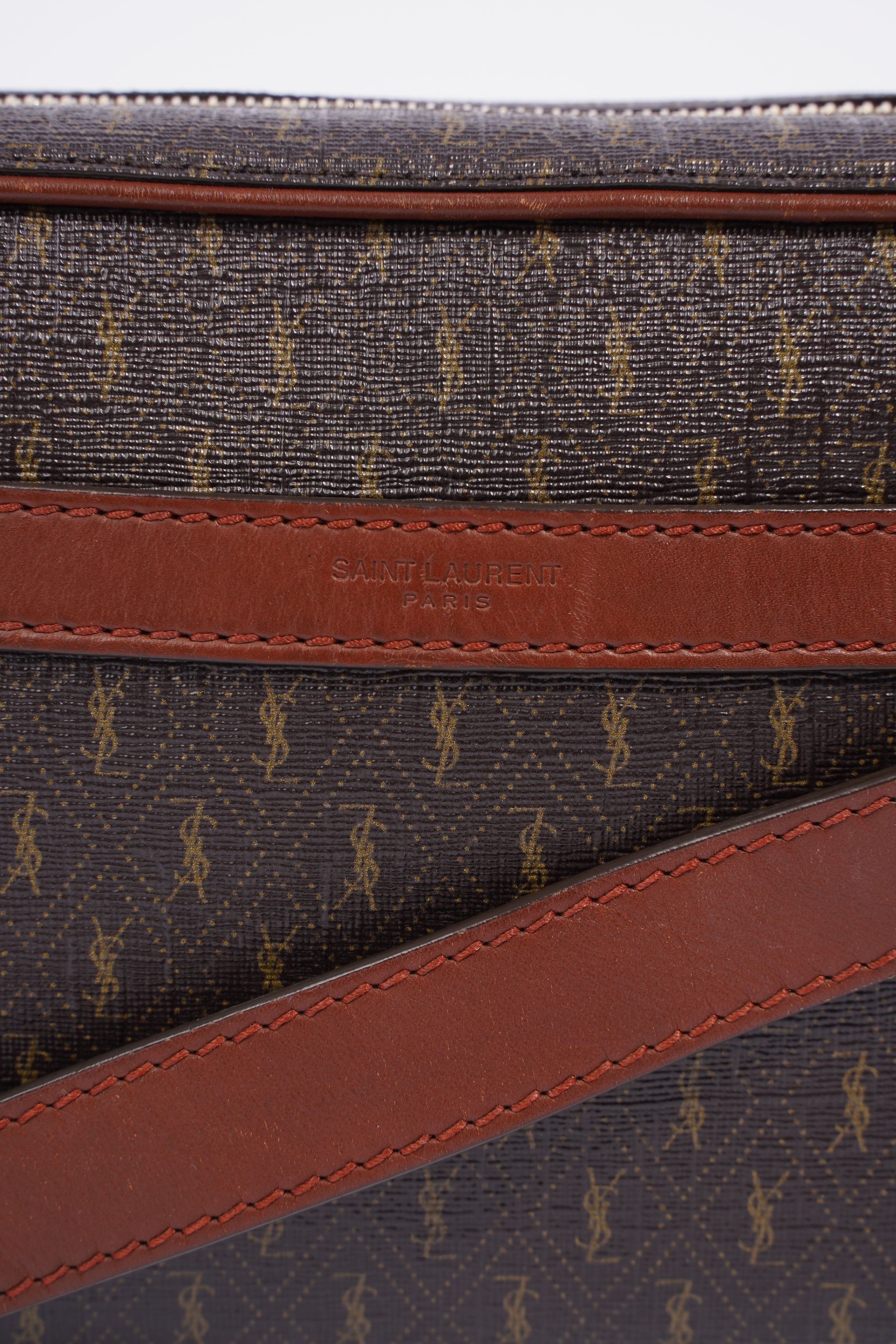 Saint Laurent Le Monogramme Camera Chestnut Cassandre Canvas Coated Canvas