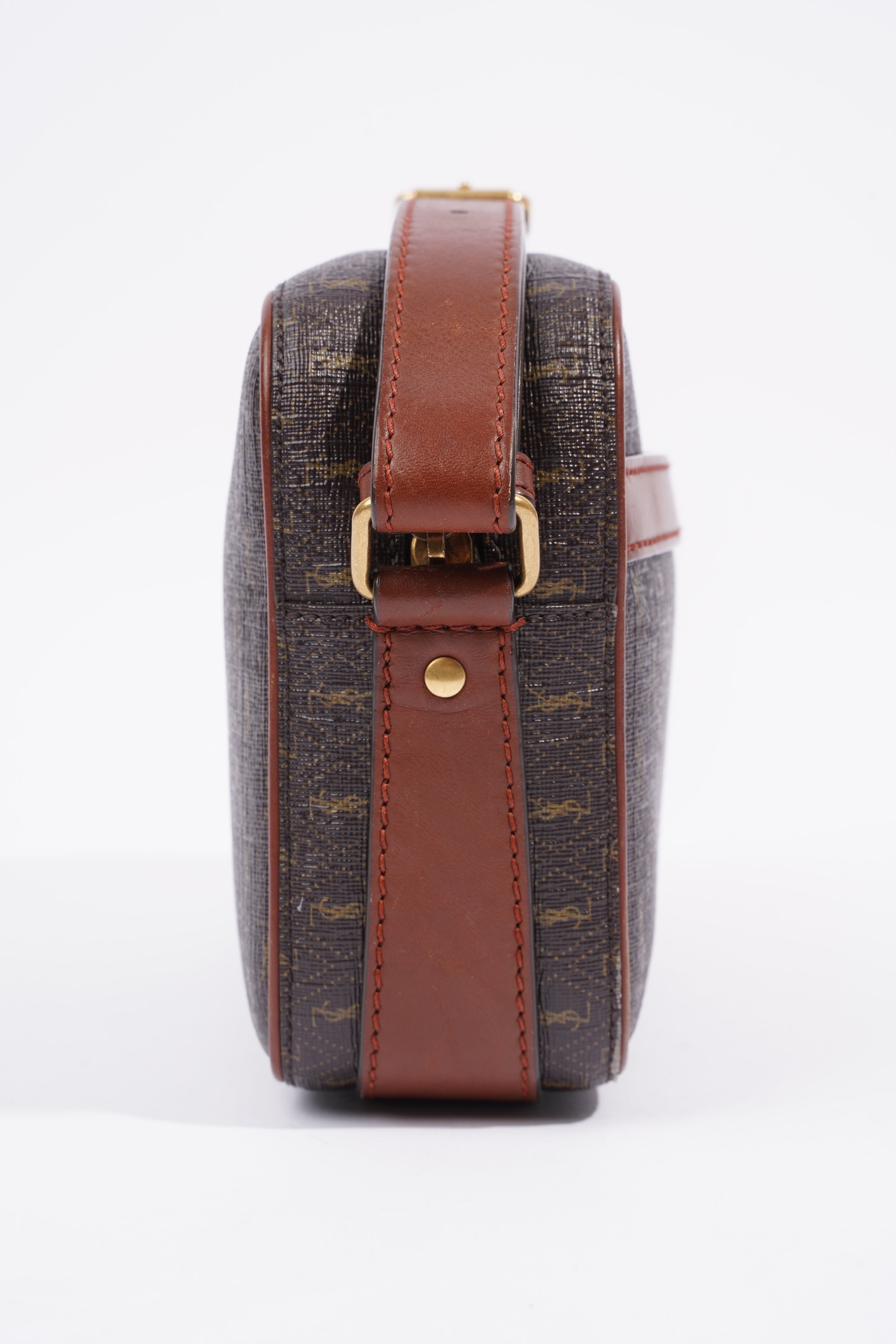 Saint Laurent Le Monogramme Camera Chestnut Cassandre Canvas Coated Canvas