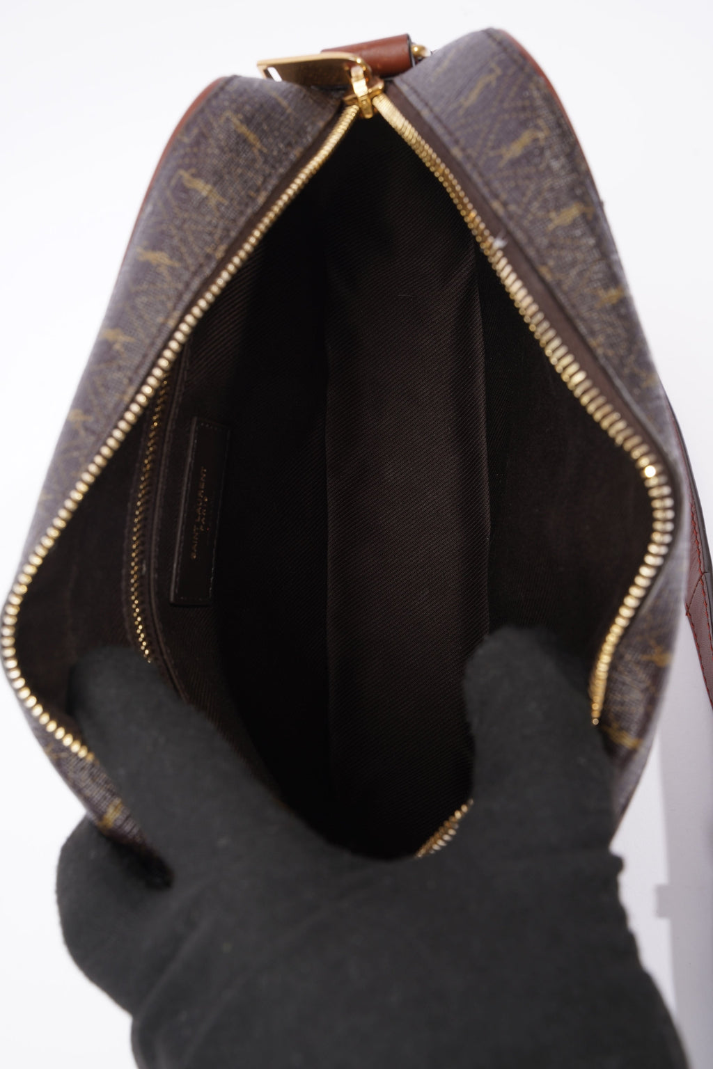 Saint Laurent Le Monogramme Camera Chestnut Cassandre Canvas Coated Canvas