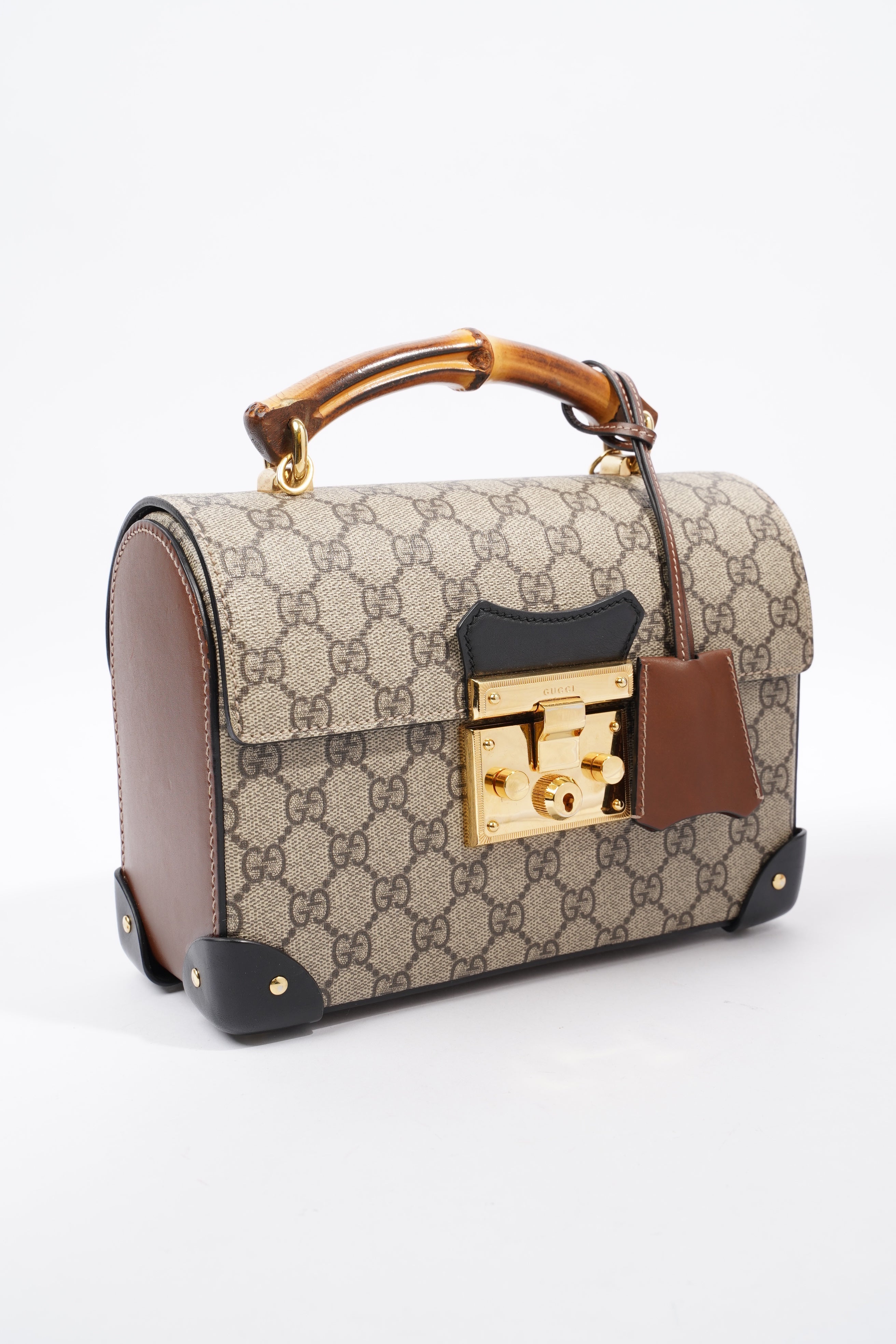 Gucci Padlock Bamboo Top Handle Supreme / Black Coated Canvas Small