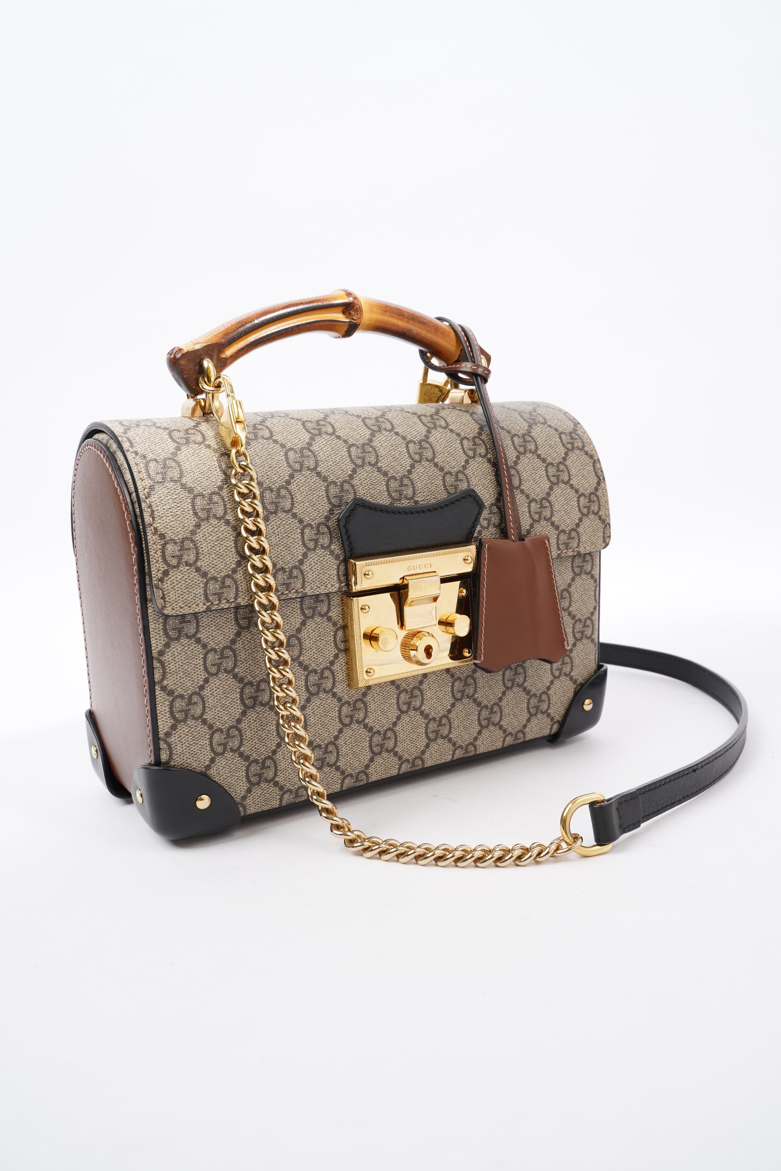 Gucci Padlock Bamboo Top Handle Supreme / Black Coated Canvas Small