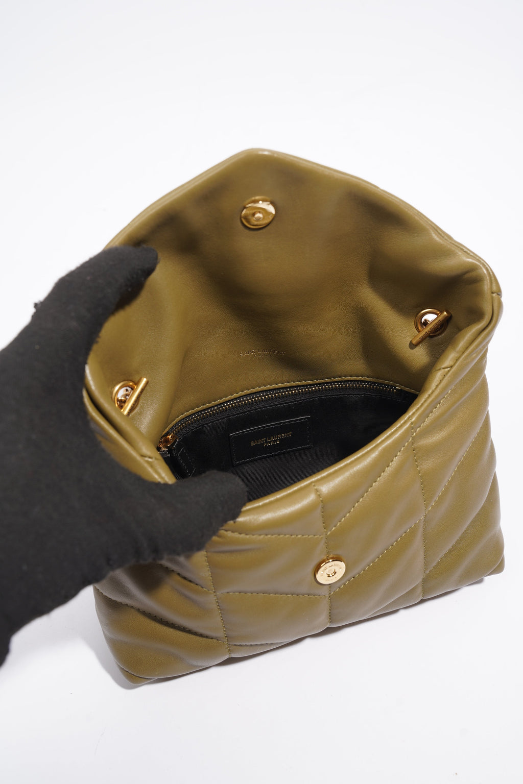 Saint Laurent Toy Puffer Khaki Lambskin Leather