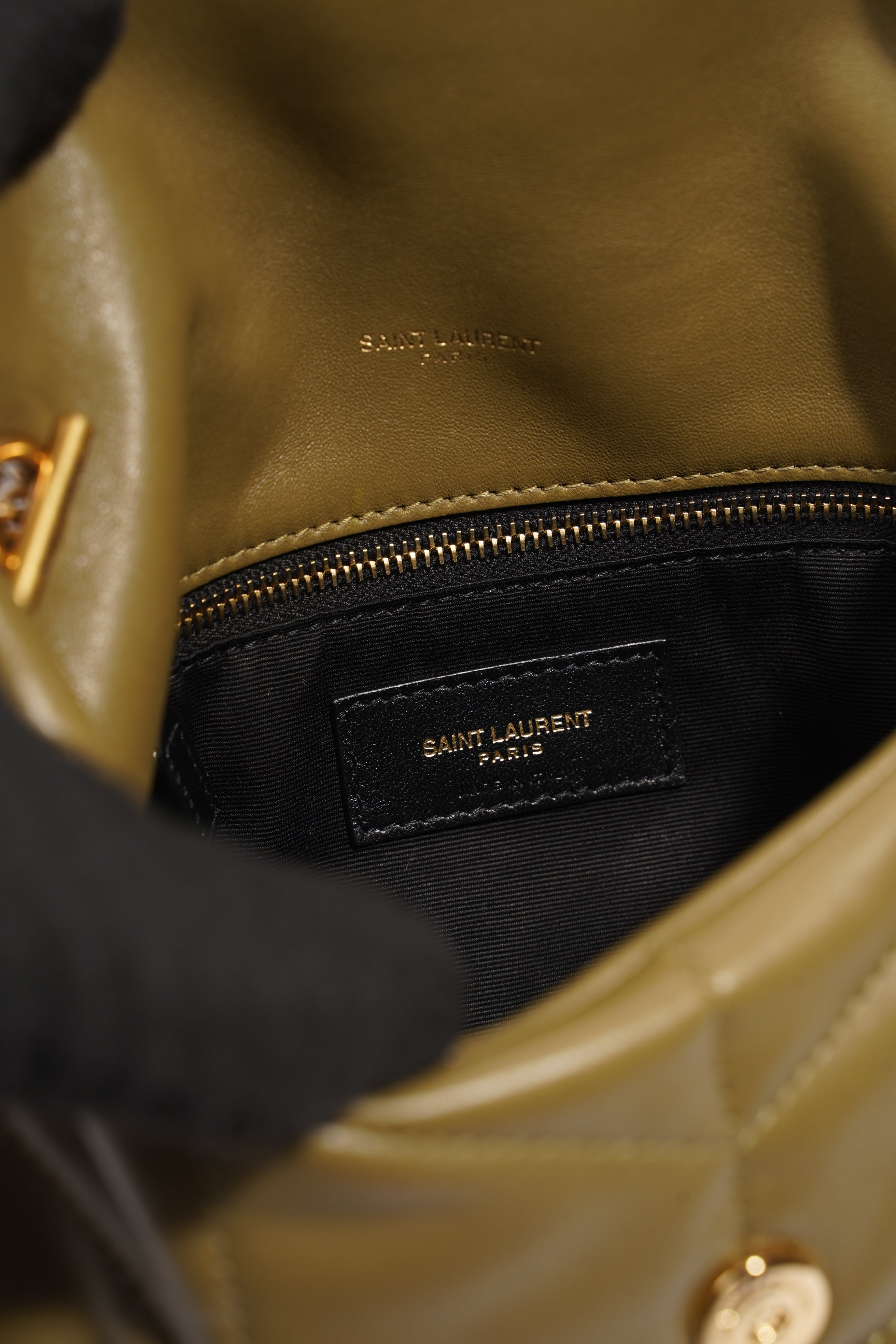 Saint Laurent Toy Puffer Khaki Lambskin Leather
