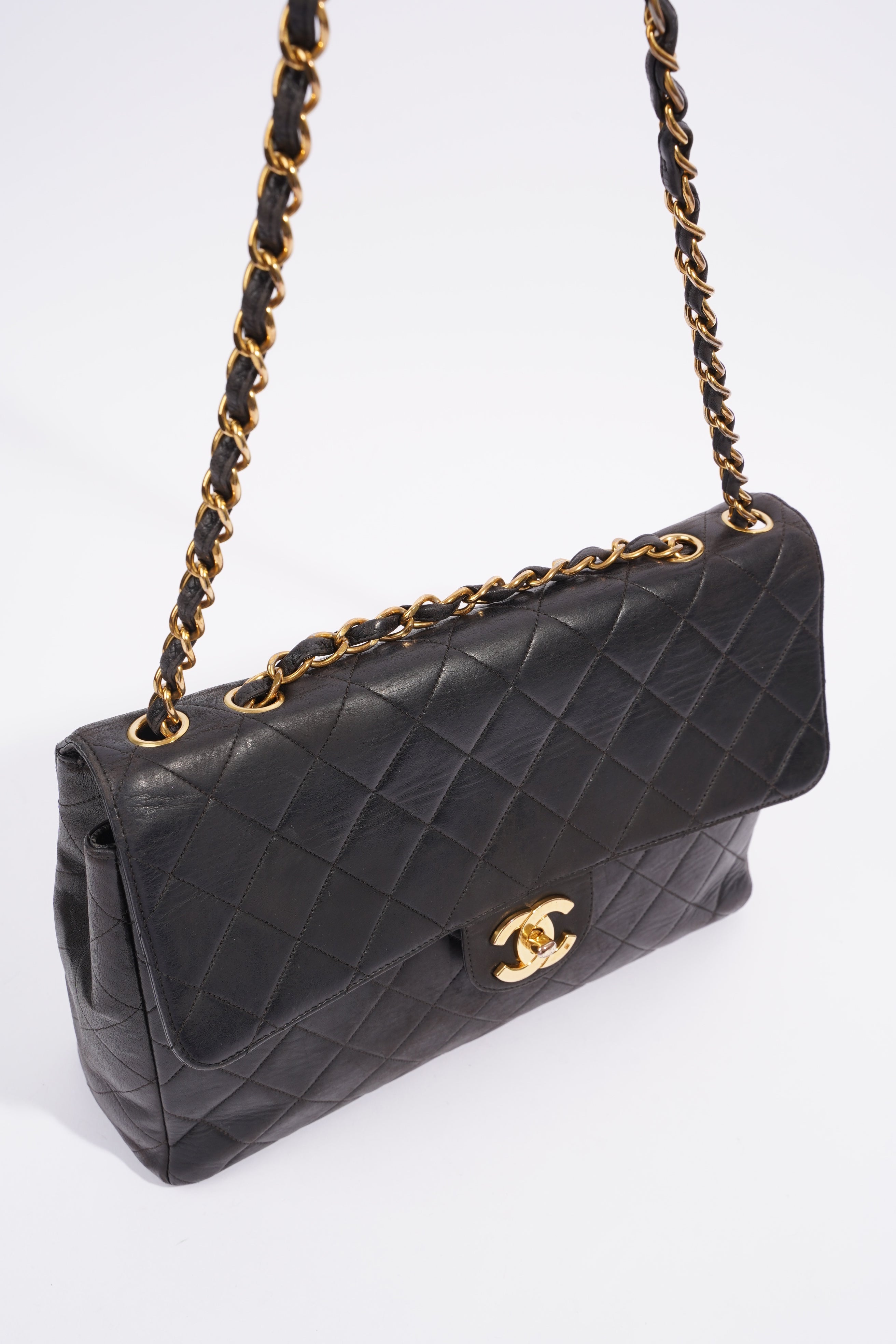 Chanel Classic Single Flap Jumbo Black Calfskin Leather