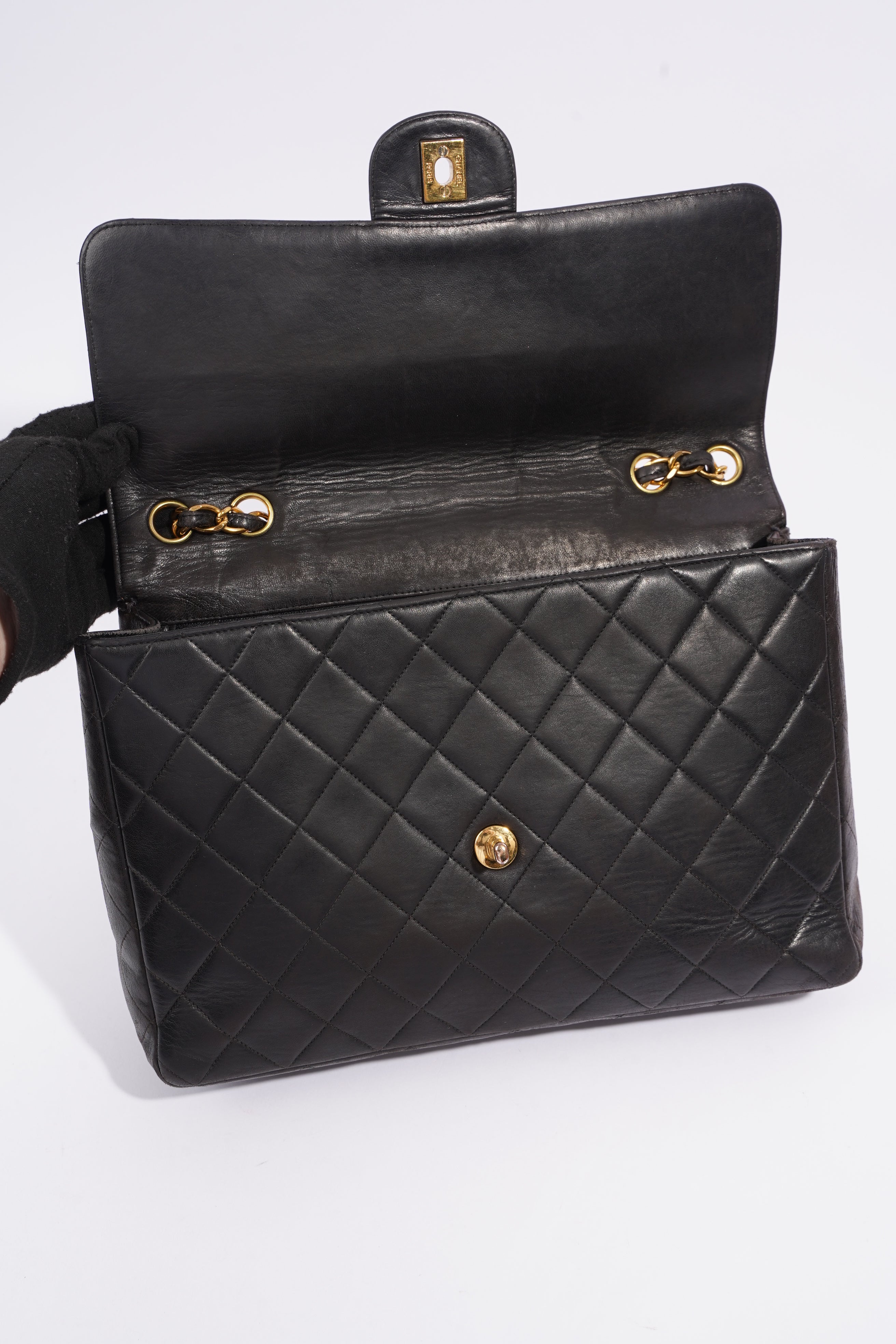 Chanel Classic Single Flap Jumbo Black Calfskin Leather