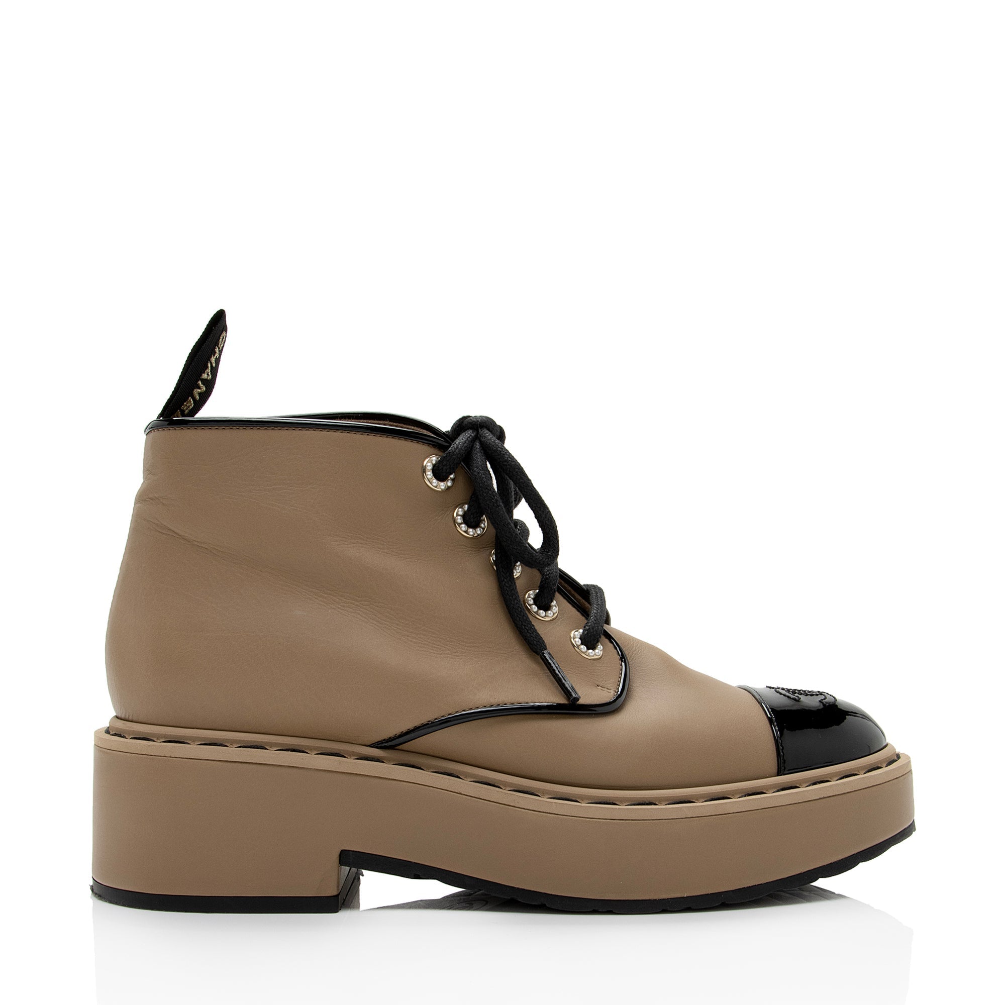 Chanel Calfskin CC Cap Toe Platform Ankle Boots - Size 9 / 39 (SHF-1C54SV)