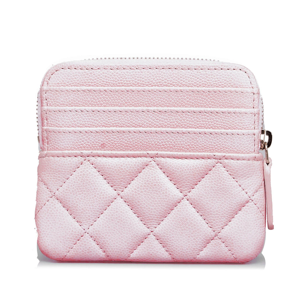 Chanel Caviar CC Crystal Woven Square Zip Around Card Holder (SHG-07vPg1)
