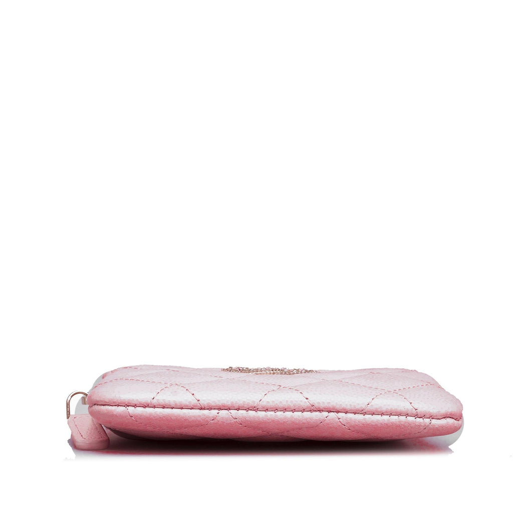 Chanel Caviar CC Crystal Woven Square Zip Around Card Holder (SHG-07vPg1)