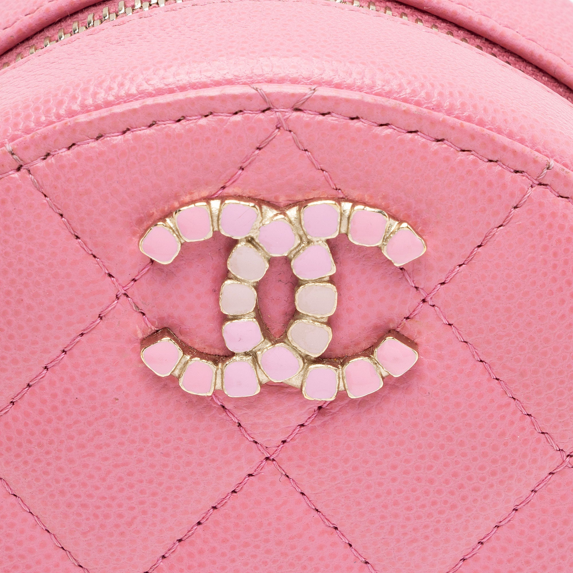 Chanel Caviar Leather Crystal CC Round Clutch with Chain (SHF-FU2AgY)