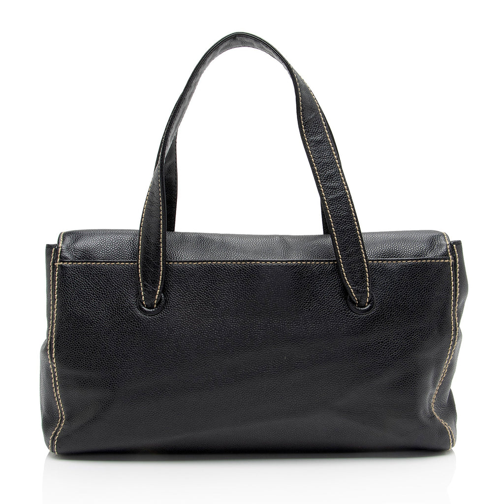Chanel Caviar Leather Stitched CC Flap Satchel (SHF-ewpcah)