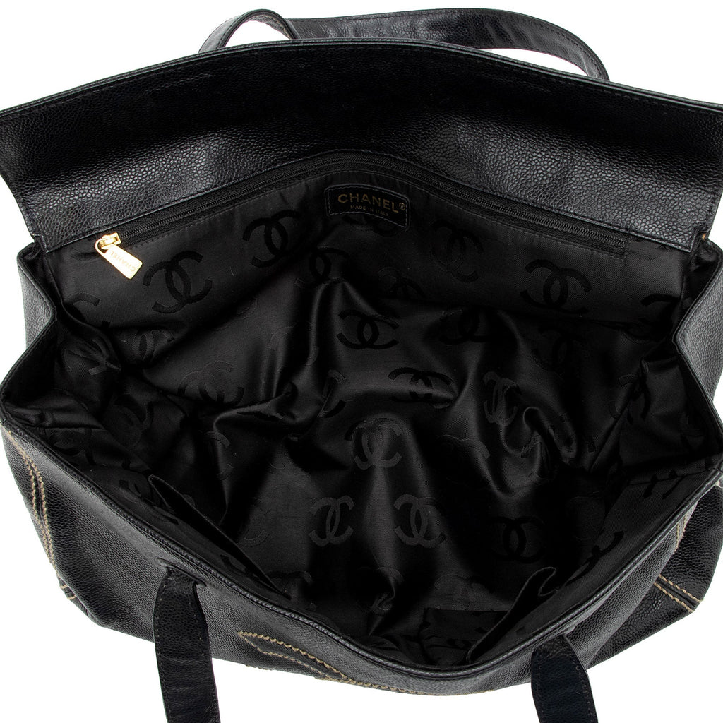 Chanel Caviar Leather Stitched CC Flap Satchel (SHF-ewpcah)