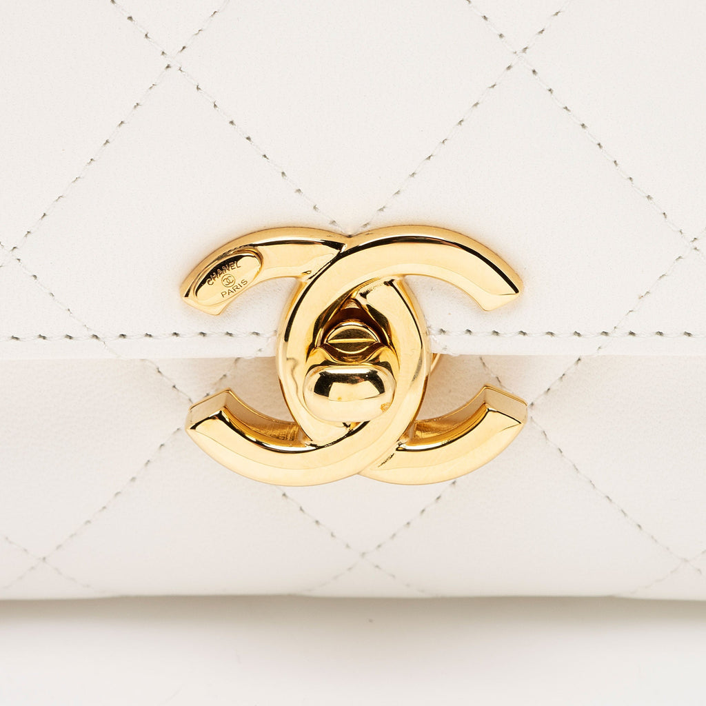 Chanel Lambskin Quilted Plate Top Handle Mini Flap Bag (SHF-l4OODl)