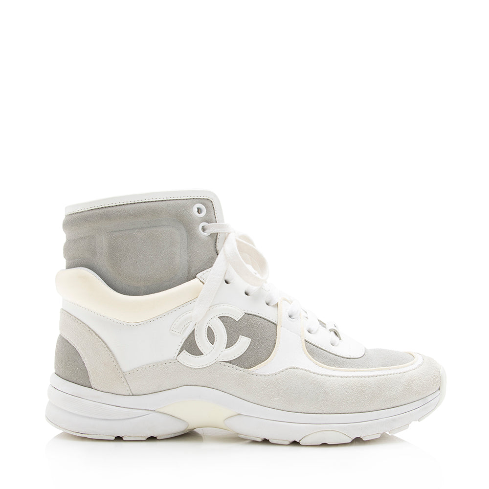 Chanel Leather Suede High Top Trainer Sneakers  - Size 9 / 39 (SHF-16038)