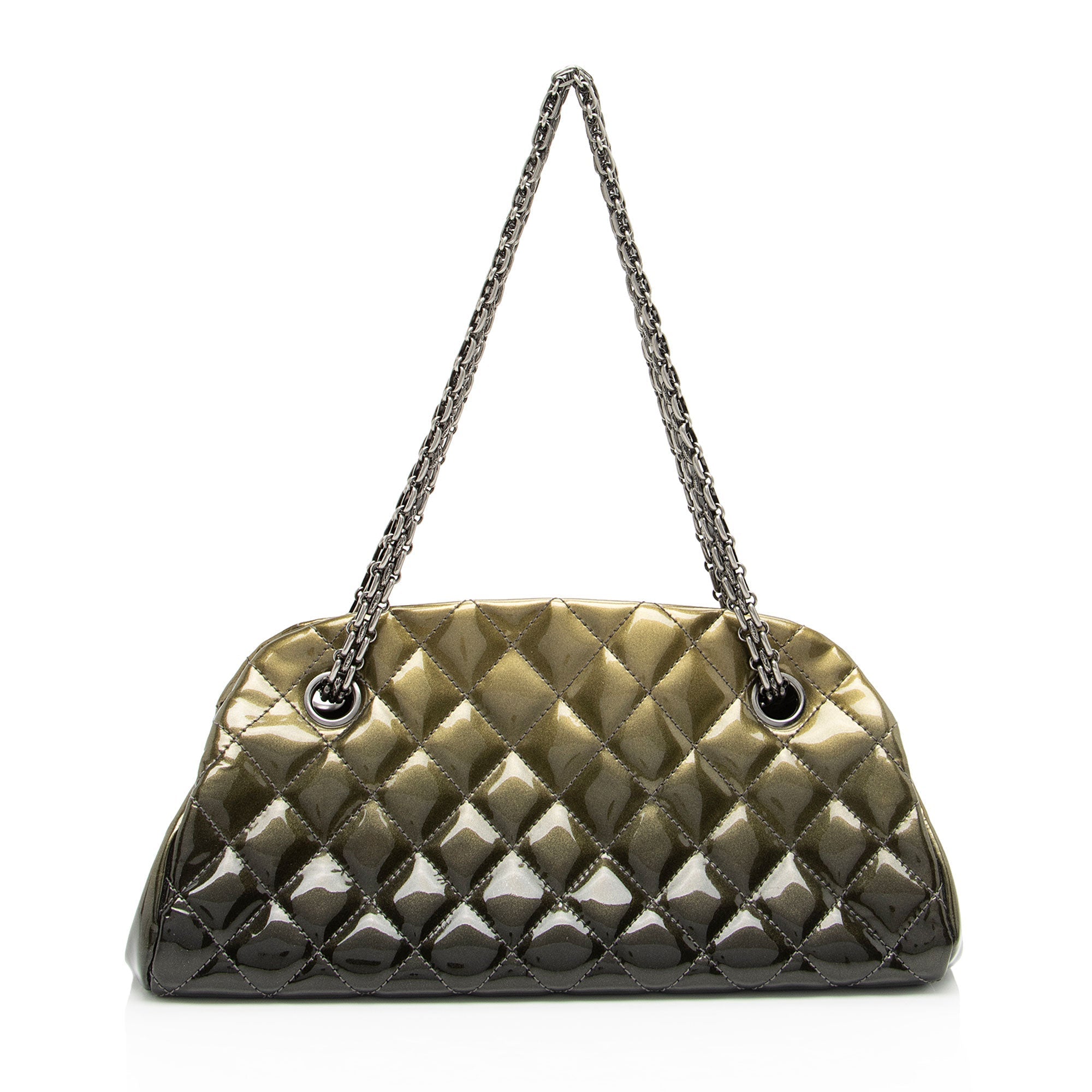 Chanel Metallic Patent Leather Just Mademoiselle Bowler Small Satchel (SHF-9cE7hE)