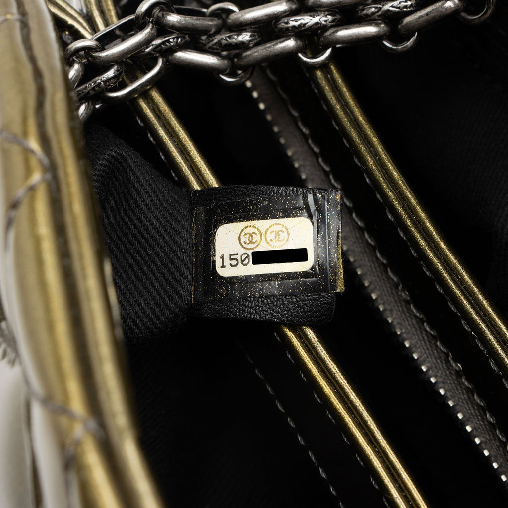 Chanel Metallic Patent Leather Just Mademoiselle Bowler Small Satchel (SHF-9cE7hE)