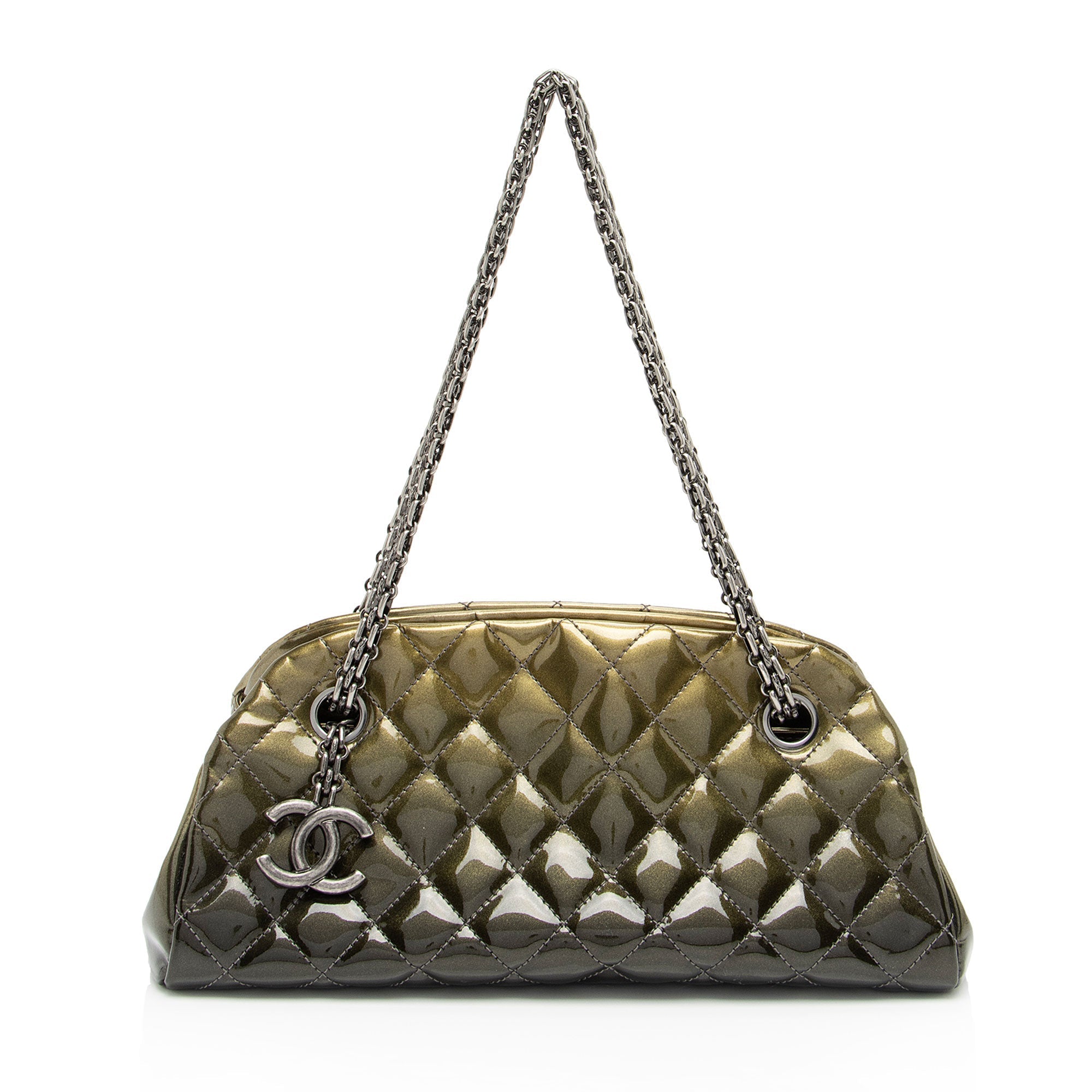 Chanel Metallic Patent Leather Just Mademoiselle Bowler Small Satchel (SHF-9cE7hE)