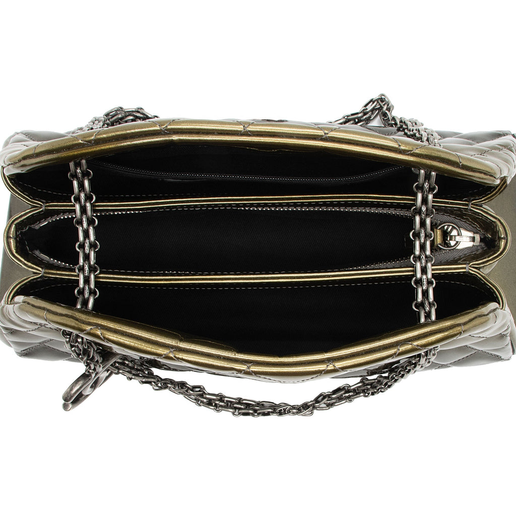 Chanel Metallic Patent Leather Just Mademoiselle Bowler Small Satchel (SHF-9cE7hE)