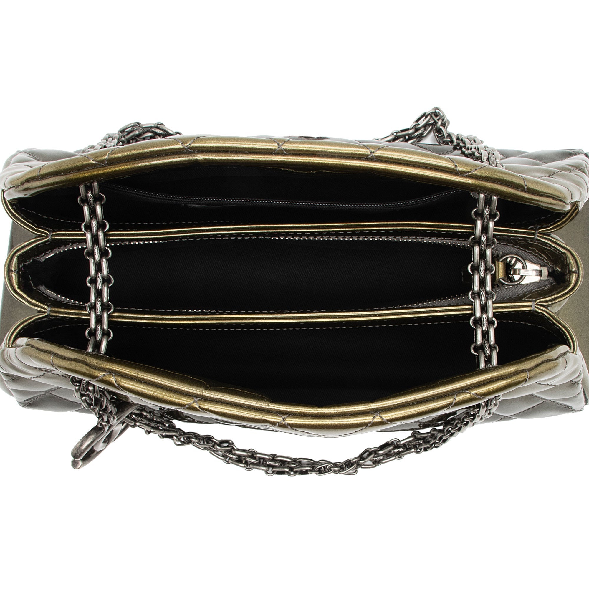 Chanel Metallic Patent Leather Just Mademoiselle Bowler Small Satchel (SHF-9cE7hE)