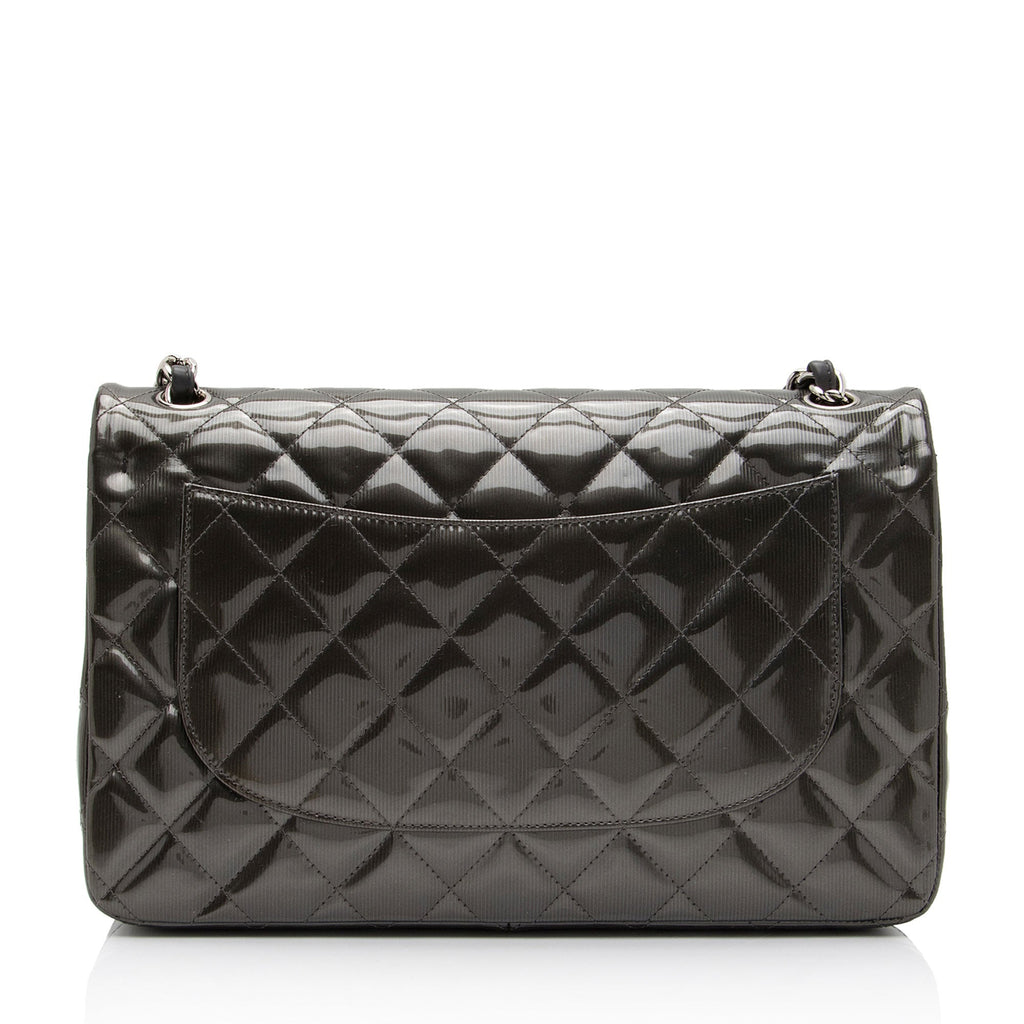 Chanel Patent Leather Stripe Classic Jumbo Double Flap Bag (SHF-xHciHb)