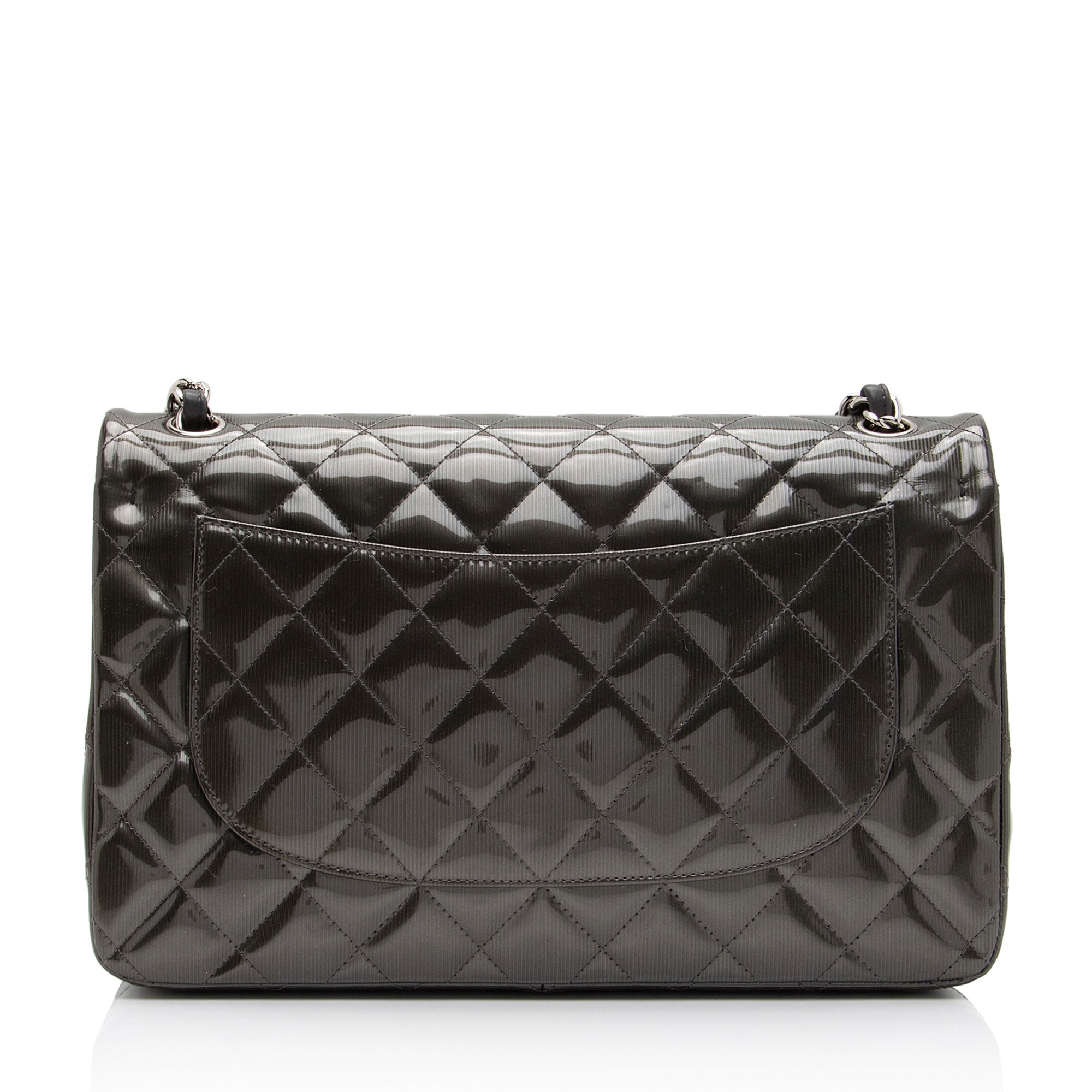 Chanel Patent Leather Stripe Classic Jumbo Double Flap Bag (SHF-xHciHb)