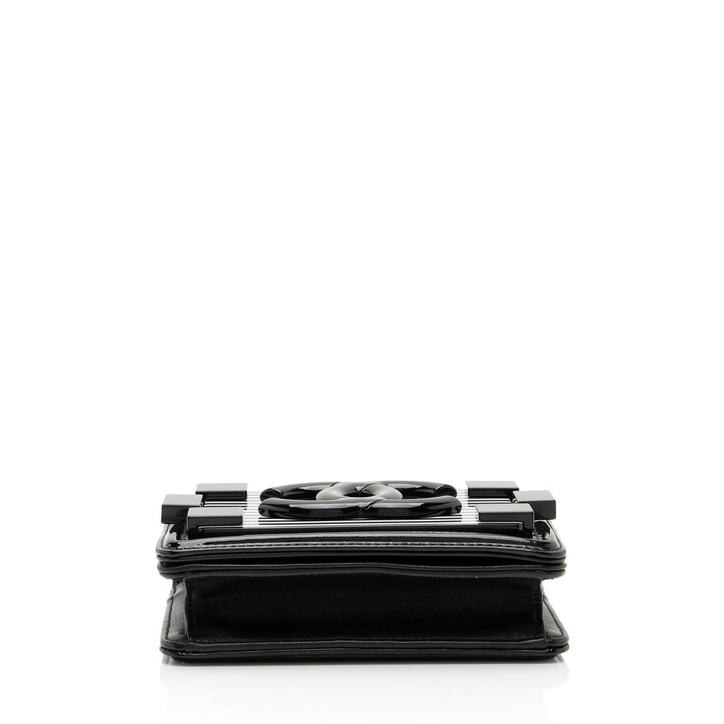 Chanel Patent Leather Striped Plexiglass Brick Boy Mini Flap Bag (SHF-0FlNDK)