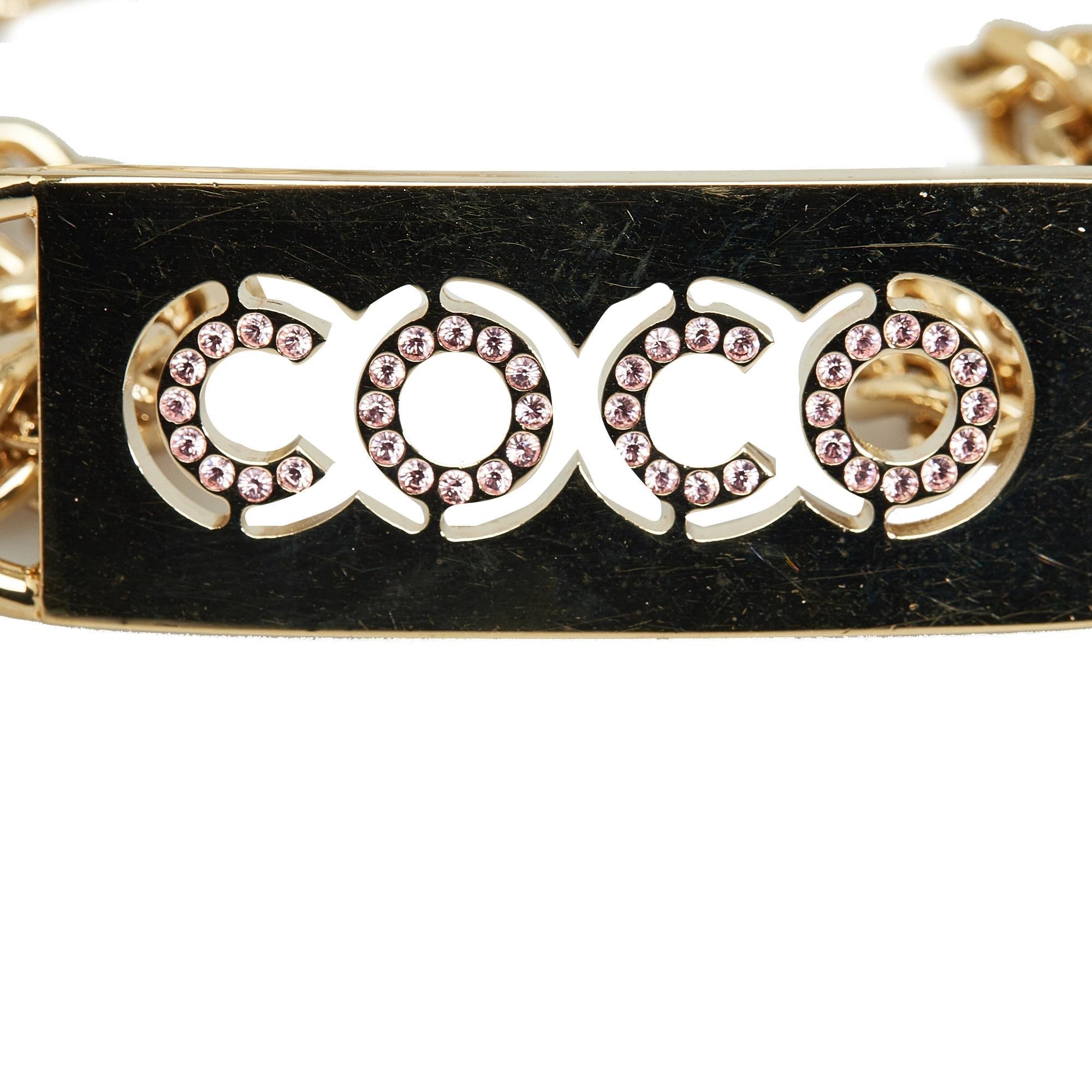 Chanel Rhinestone Coco Name Plate Chain-Link Belt - 35 / 90.00 (SHG-XLnxAn)