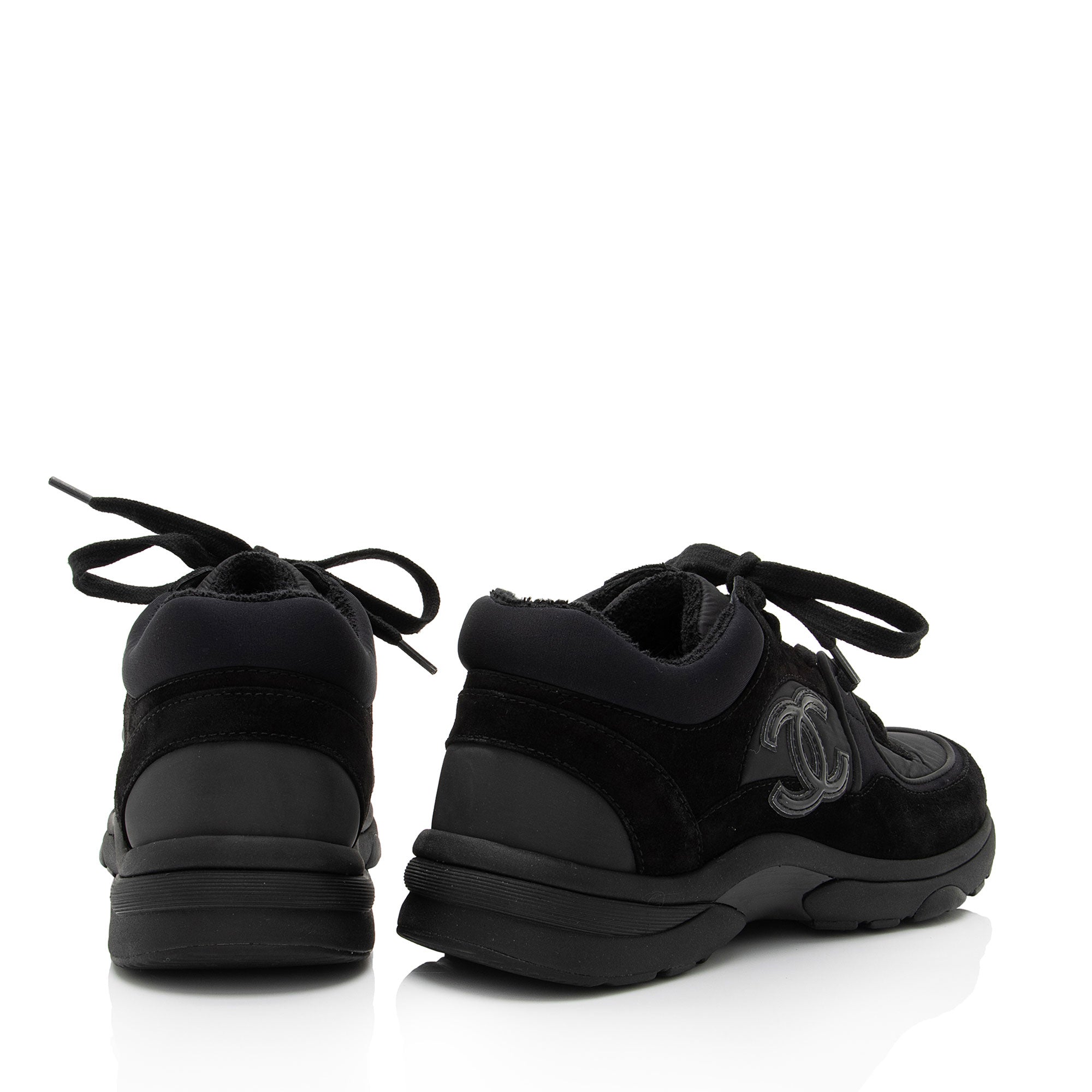 Chanel Suede Calfskin CC Sneakers - Size 7.5 / 37.5 (SHF-PJYB9I)