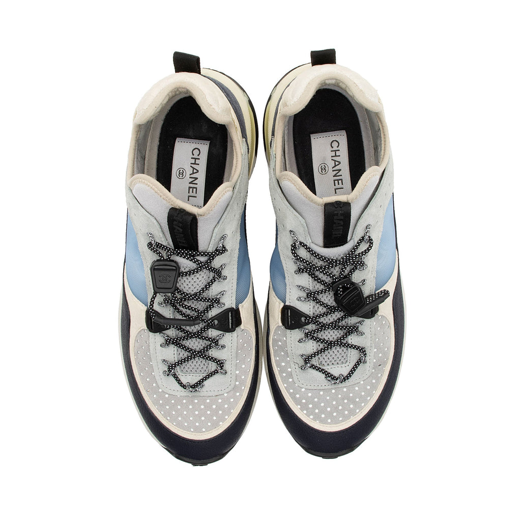 Chanel Suede Calfskin Quilted Fabric CC Sneakers - Size 10 / 40 (SHF-A0Zb1v)