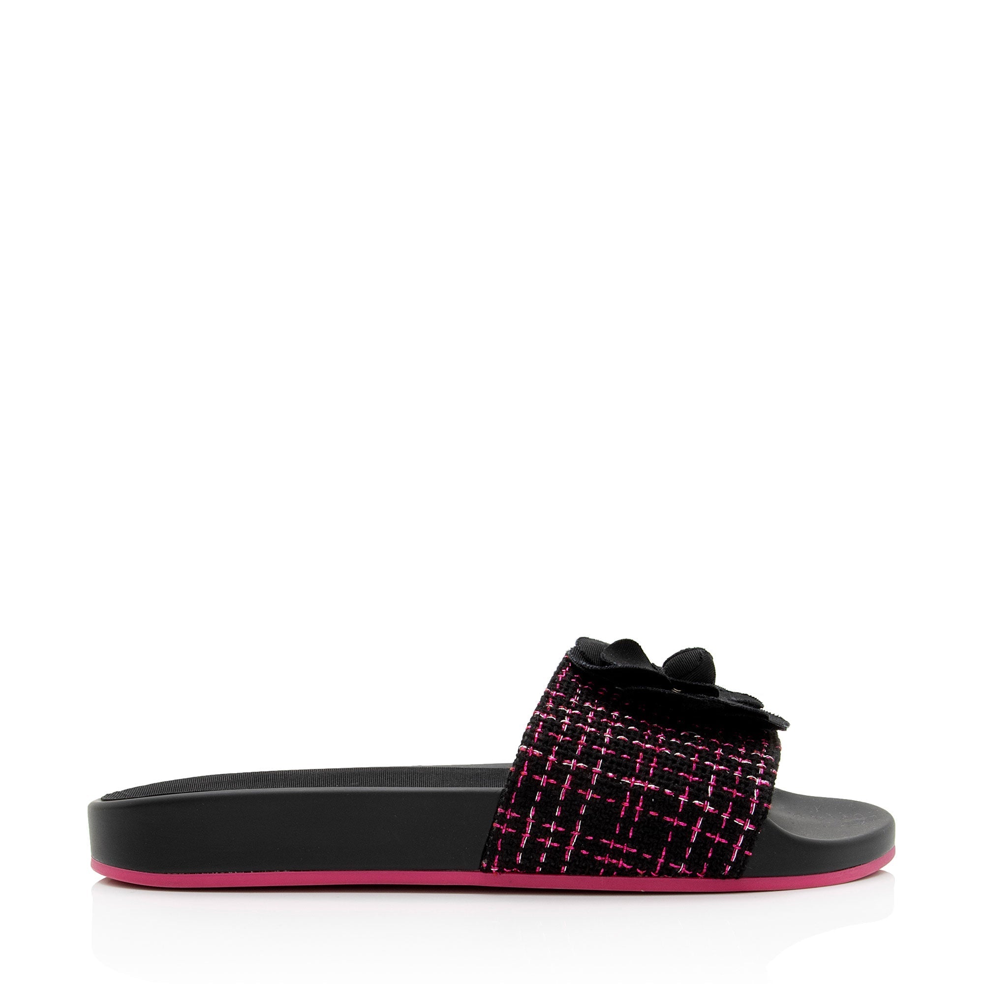 Chanel Tweed And Grosgrain Ribbon Camellia Slide Sandals - Size 8 / 38 (SHF-MS8WJl)