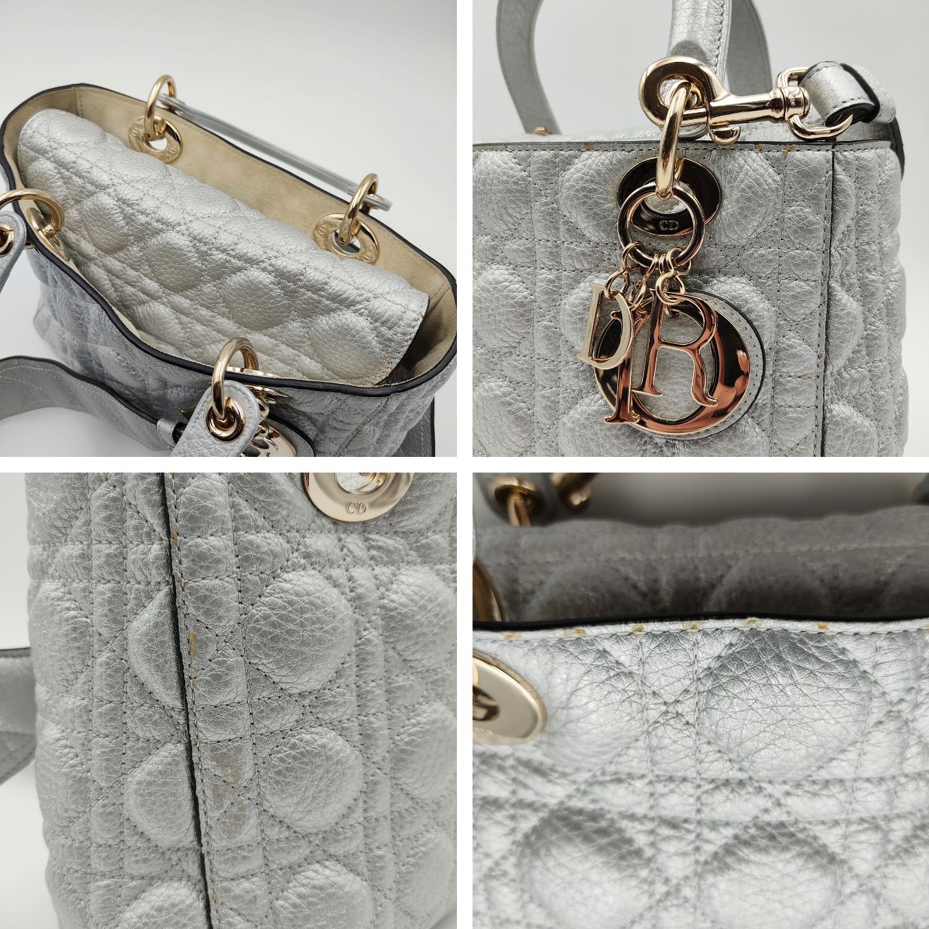 DIOR Christian Lady soft bag in silver leather