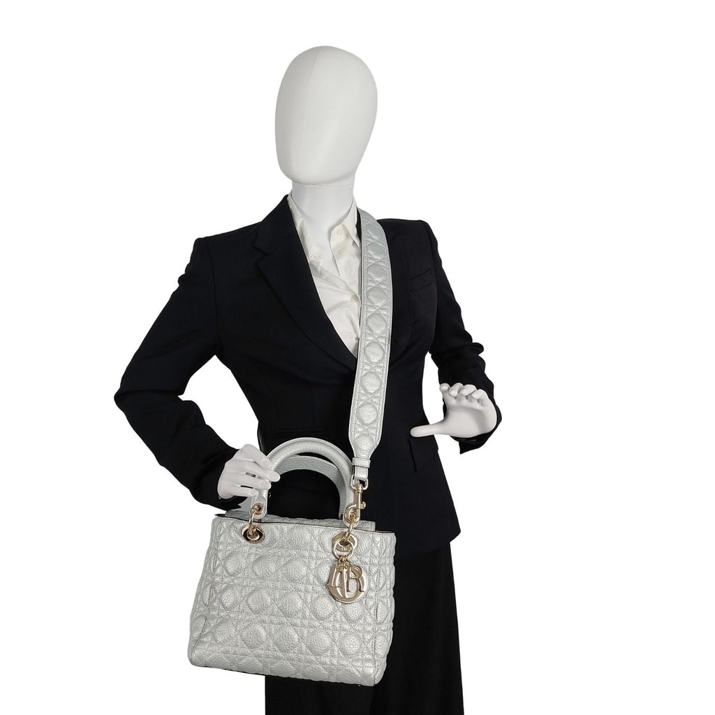 DIOR Christian Lady soft bag in silver leather
