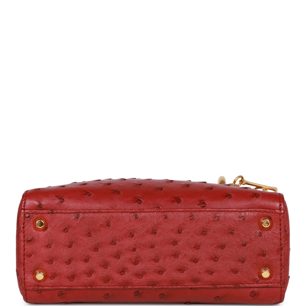 Christian Dior Mini Lady Bag Burgundy Ostrich Gold Hardware
