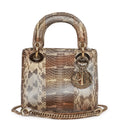 Pre-owned Christian Dior Mini Lady Dior Tote Python Gold Hardware